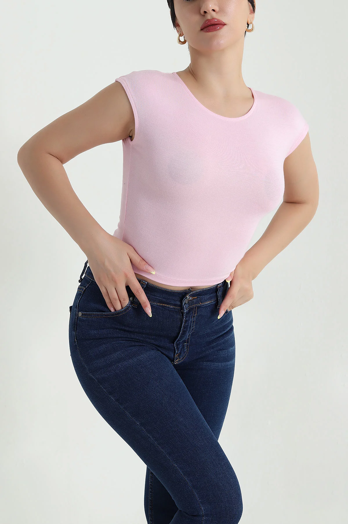 Pembe Kolsuz Likralı Viskon Kadın Badi 468528