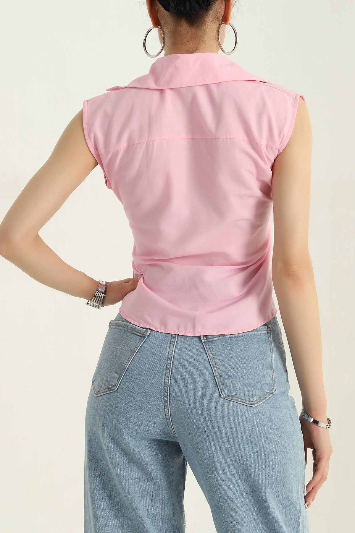Pembe Kolsuz Poplin Kadın Gömlek 372053