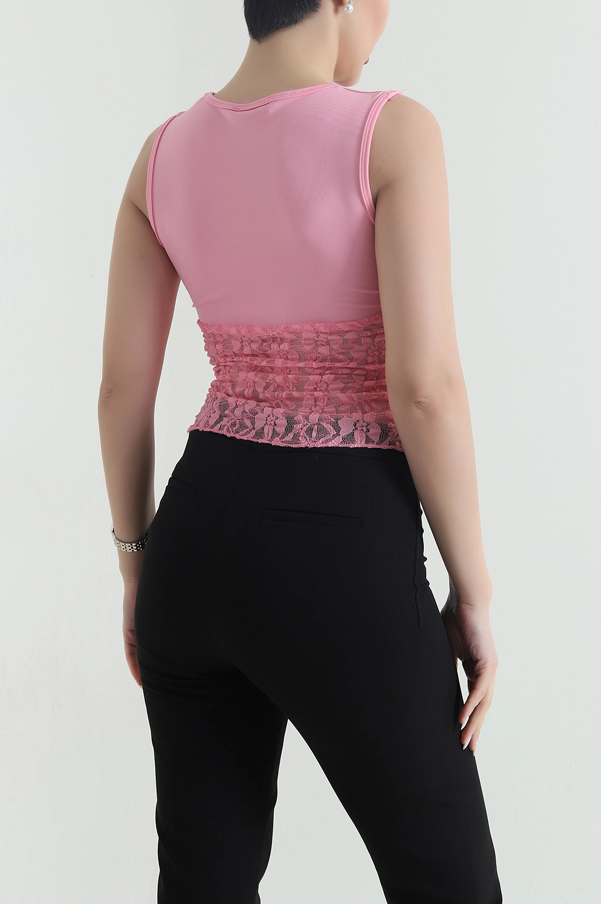 Pembe Kolsuz Scuba Kadın Bluz 442921