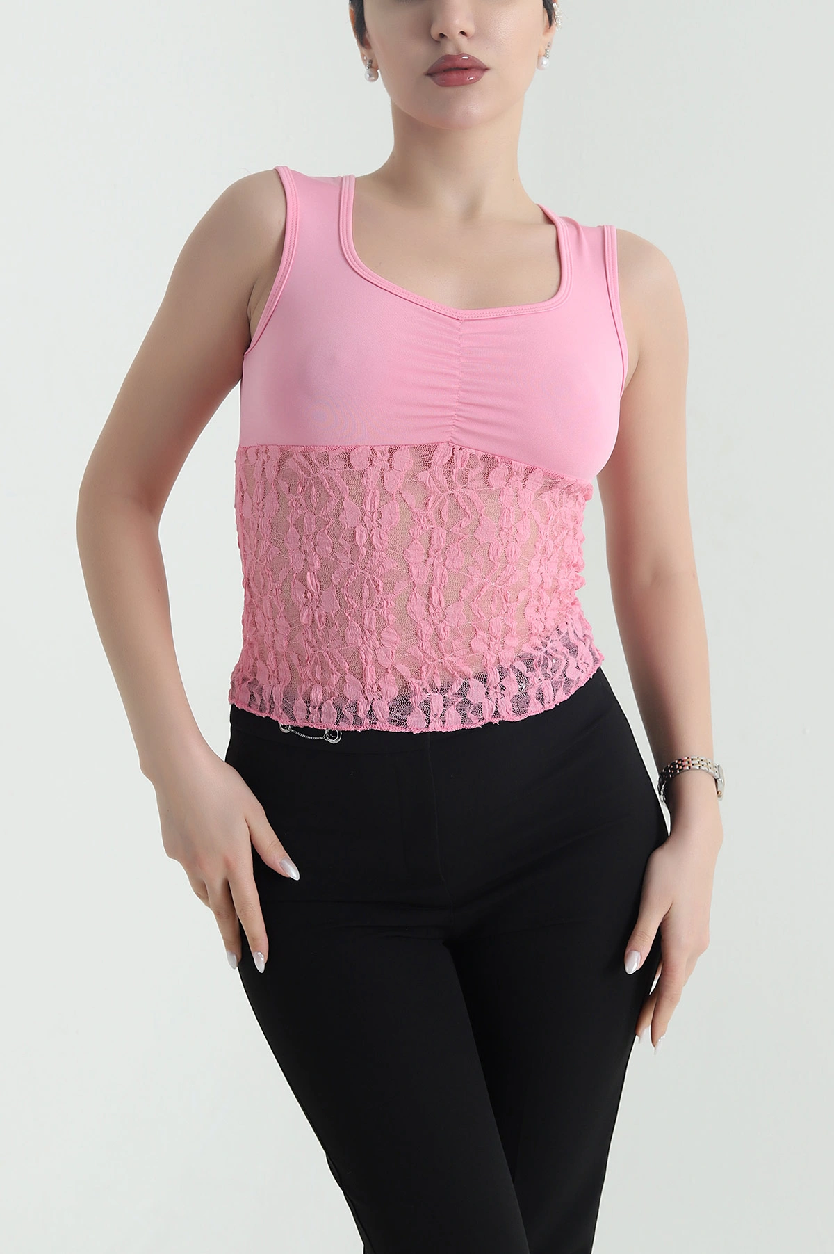 Pembe Kolsuz Scuba Kadın Bluz 442921