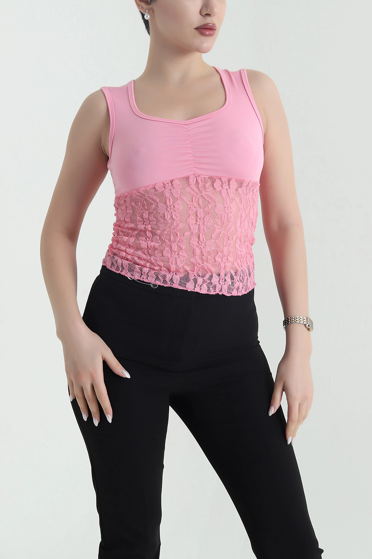 Pembe Kolsuz Scuba Kadın Bluz 442921