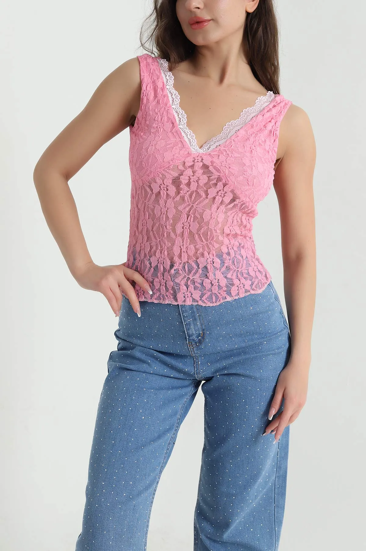 Pembe Kolsuz Tül Kadın Bluz 461803