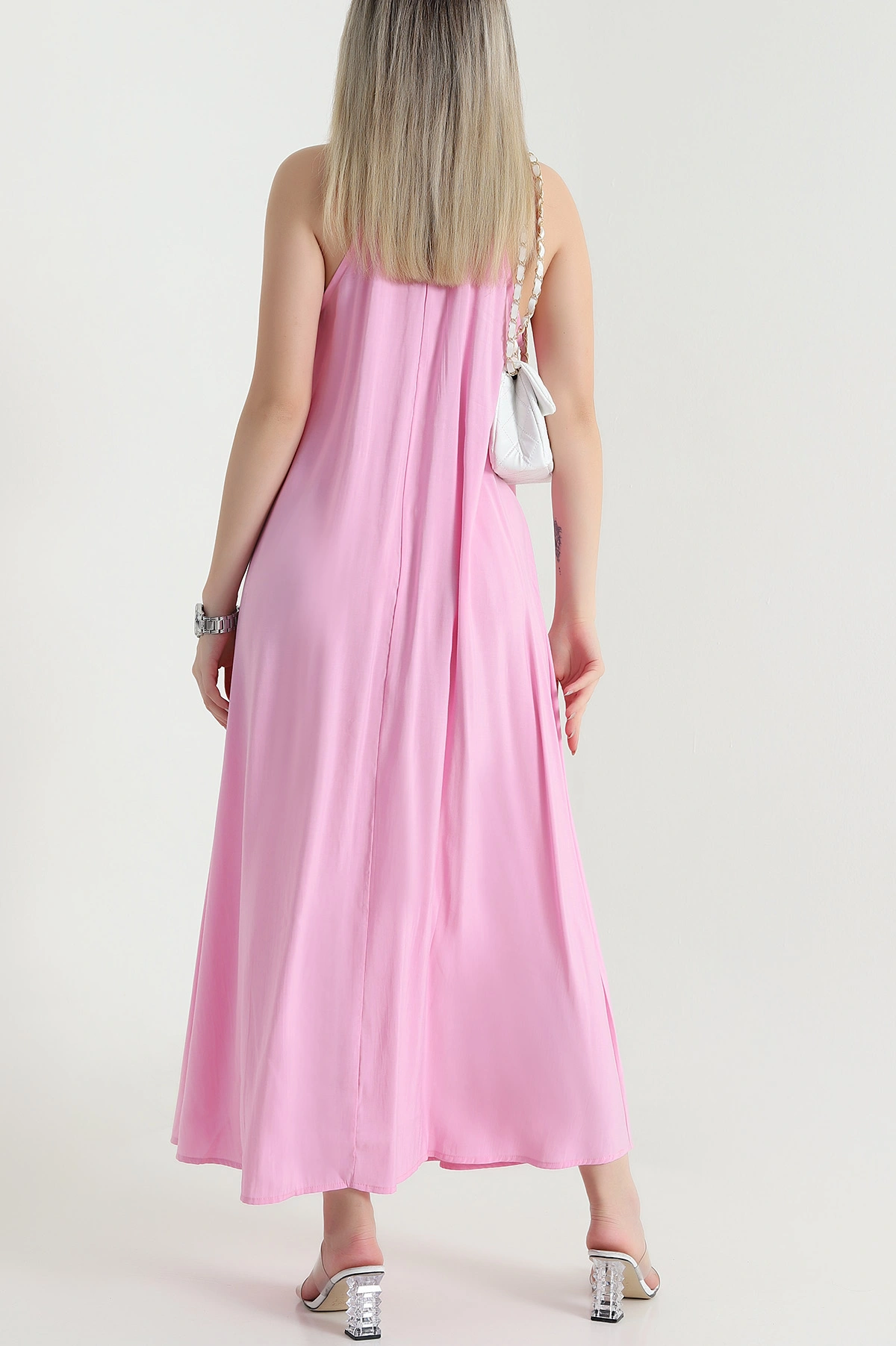 Pembe Kolyeli Tensel Modal Kadın Elbise 469766