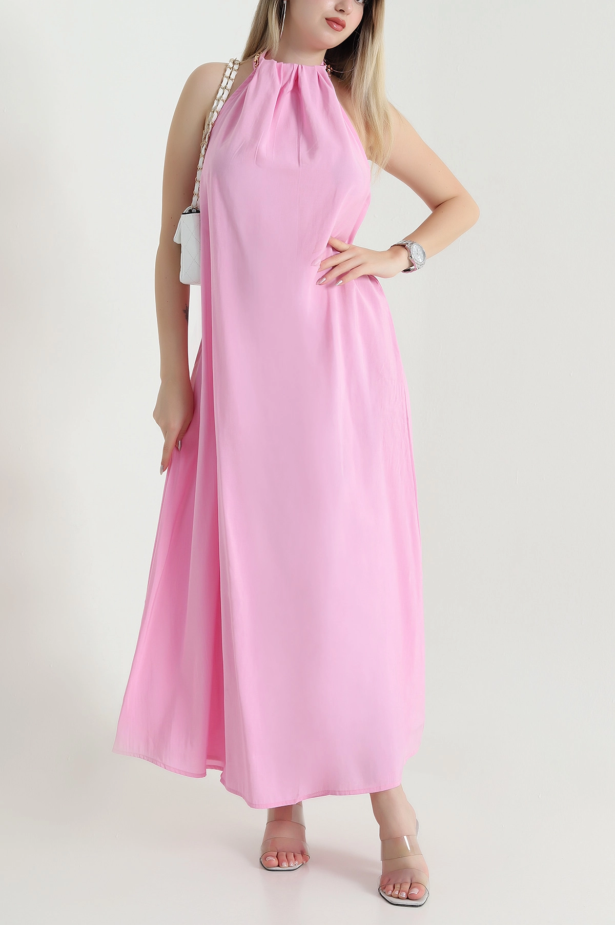 Pembe Kolyeli Tensel Modal Kadın Elbise 469766