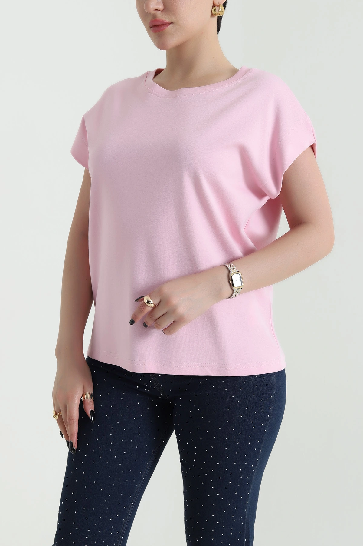 Pembe Kompak Kadın Kolsuz Tişört 453296