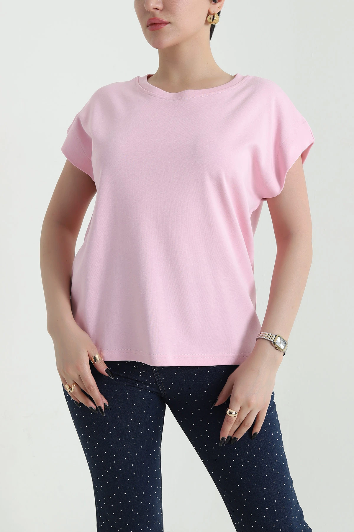 Pembe Kompak Kadın Kolsuz Tişört 453296
