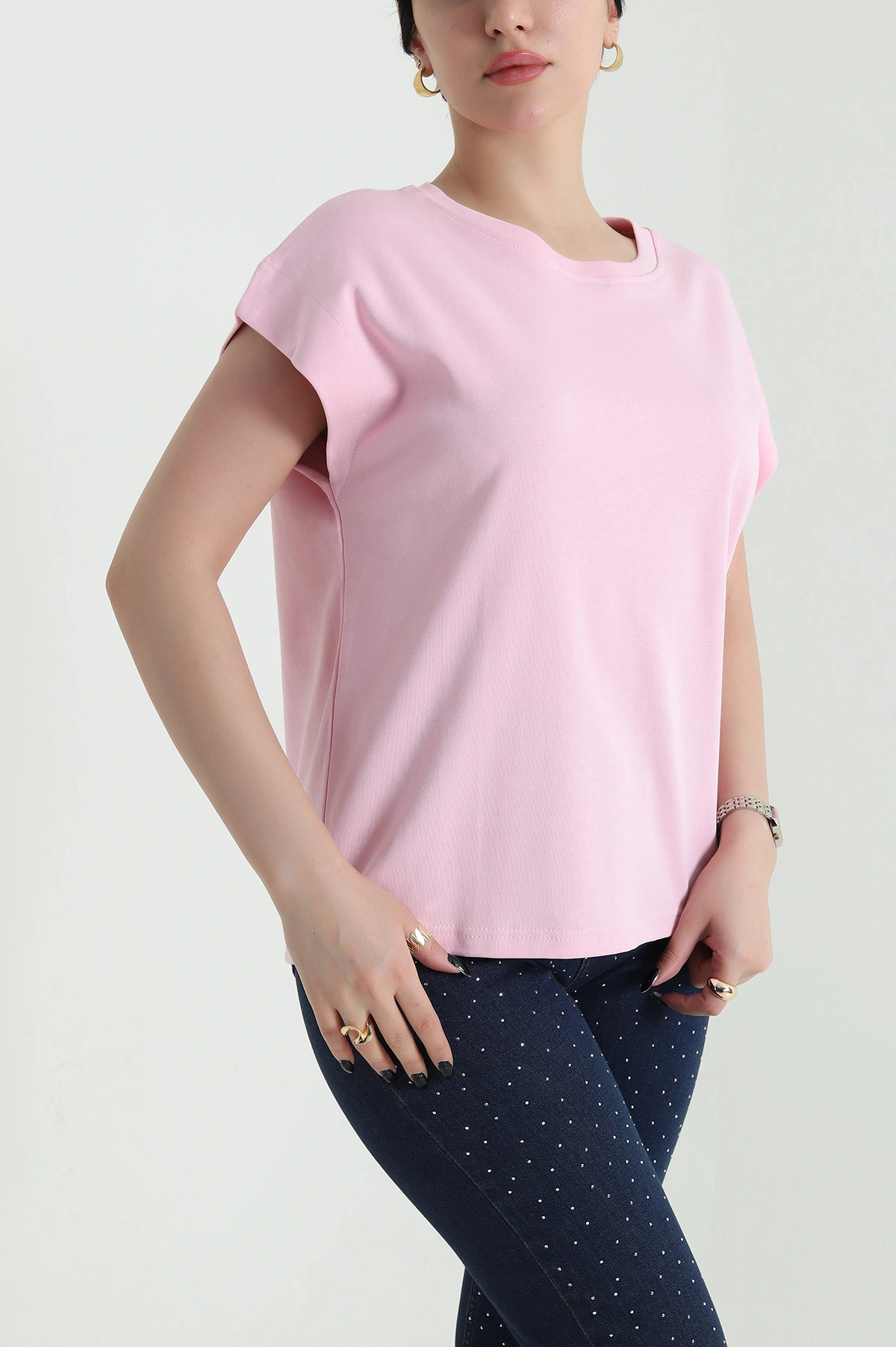 Pembe Kompak Kadın Kolsuz Tişört 453296