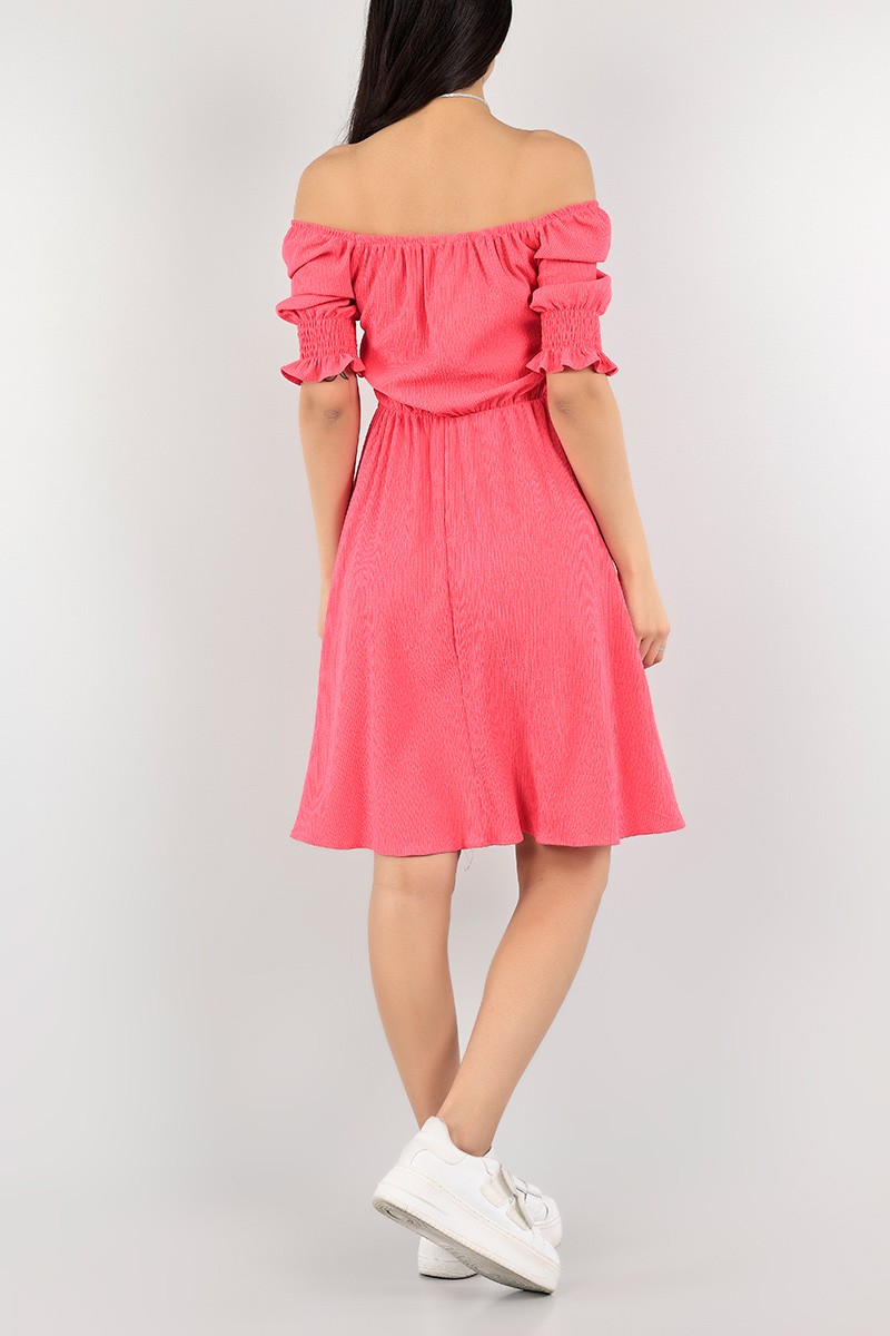 Pembe Krinkıl Kumaş Büzgülü Elbise 106626