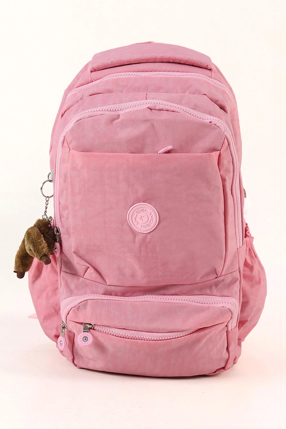 Pembe Krinkıl Kumaş Maymuncuklu Bol Gözlü Sırt Çantası 484247
