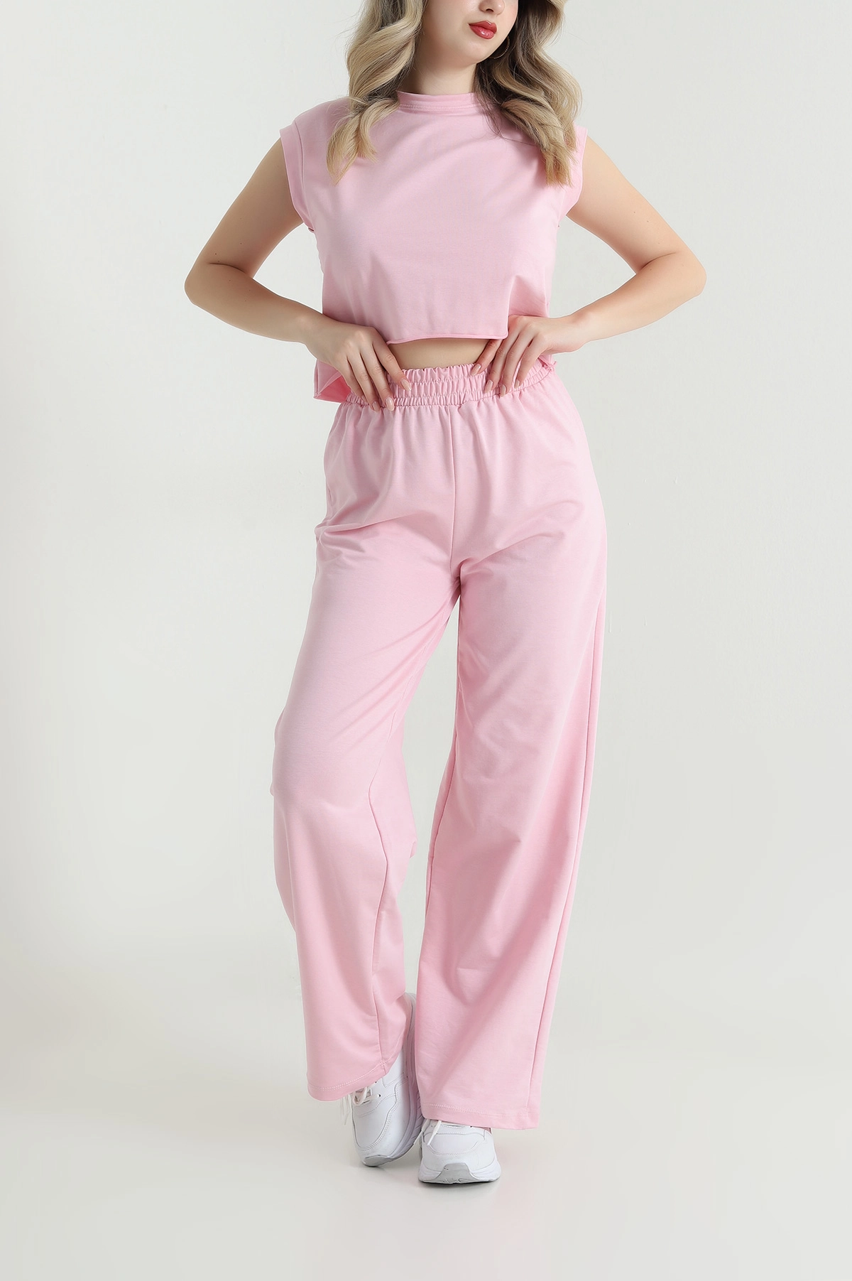 Pembe Kristal Bel Lastikli Kadın İkili Takım 465944