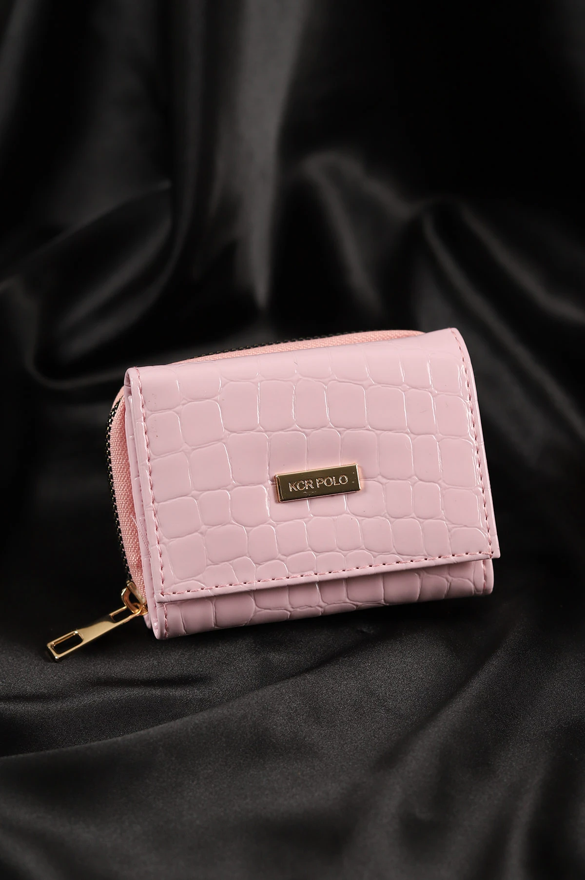 Pembe Kroko Desen Fermuarlı Cüzdan 250313