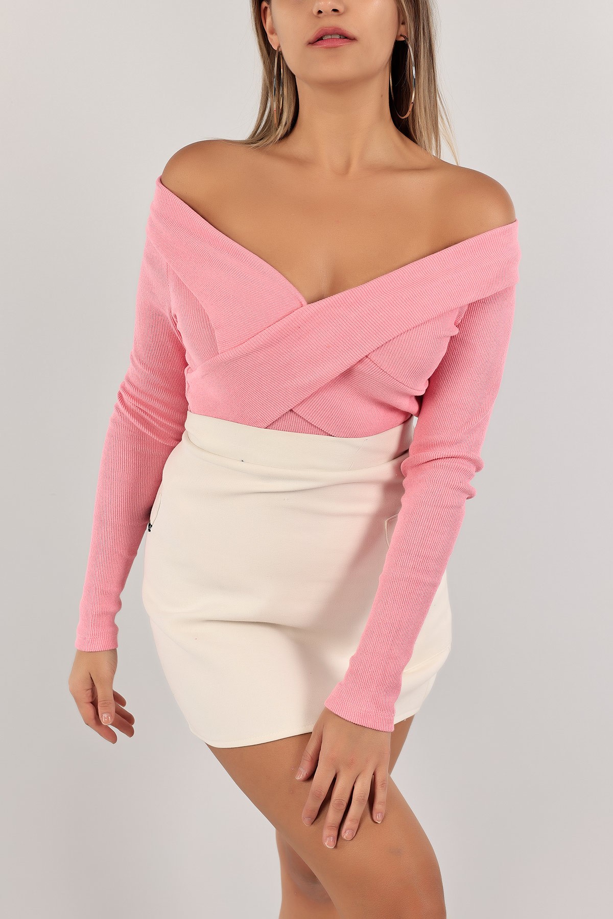 Pembe Kruvaze Yaka Fitilli Bluz 130617