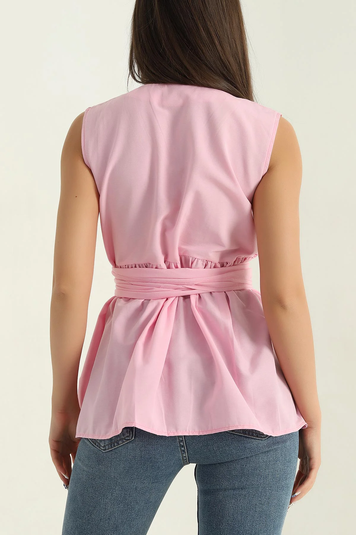 Pembe Kruvaze Yaka Poplin Bluz 368090