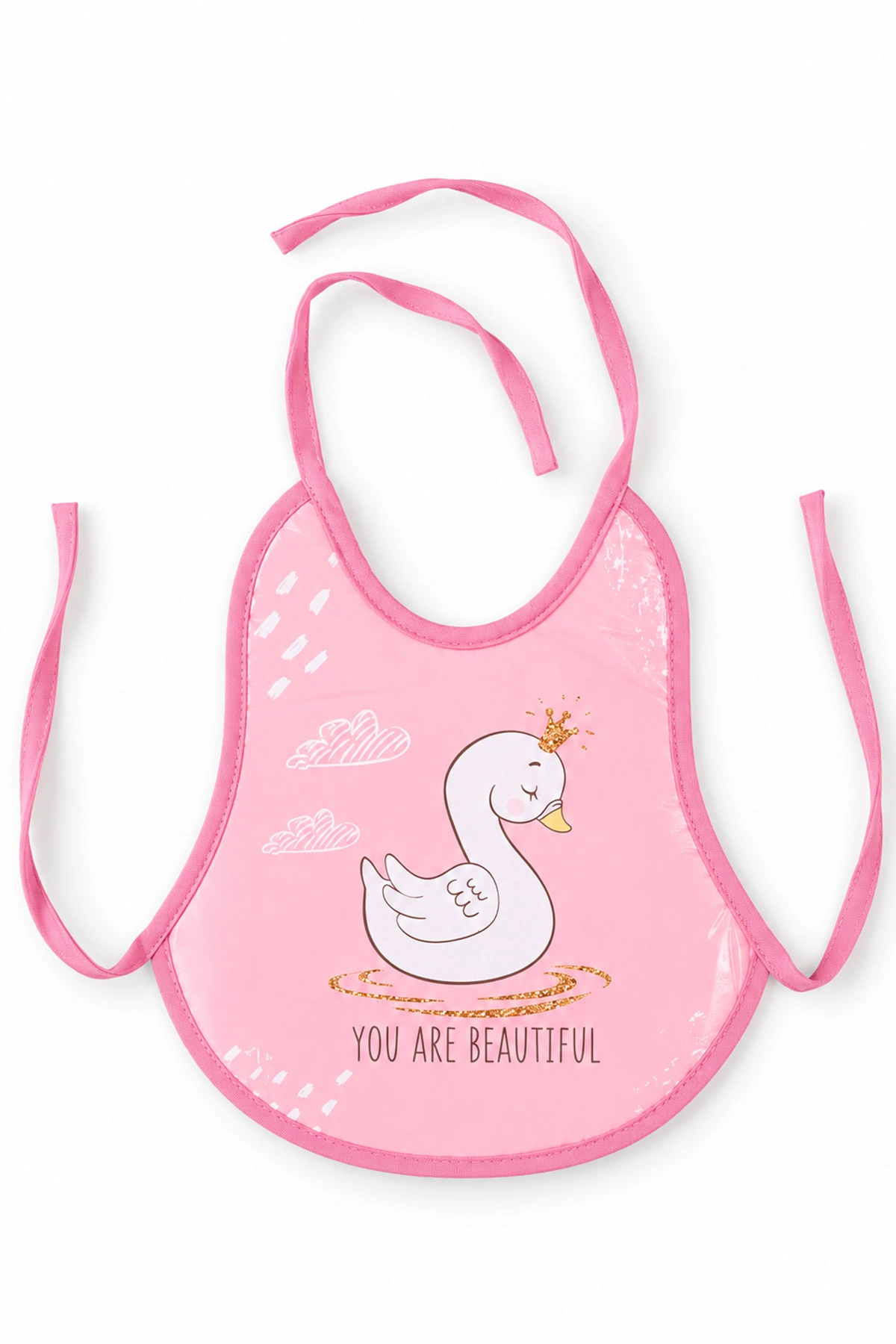 Pembe Kuğu Baskılı Sıvı Geçirmez Bebek Mama Önlüğü 477996