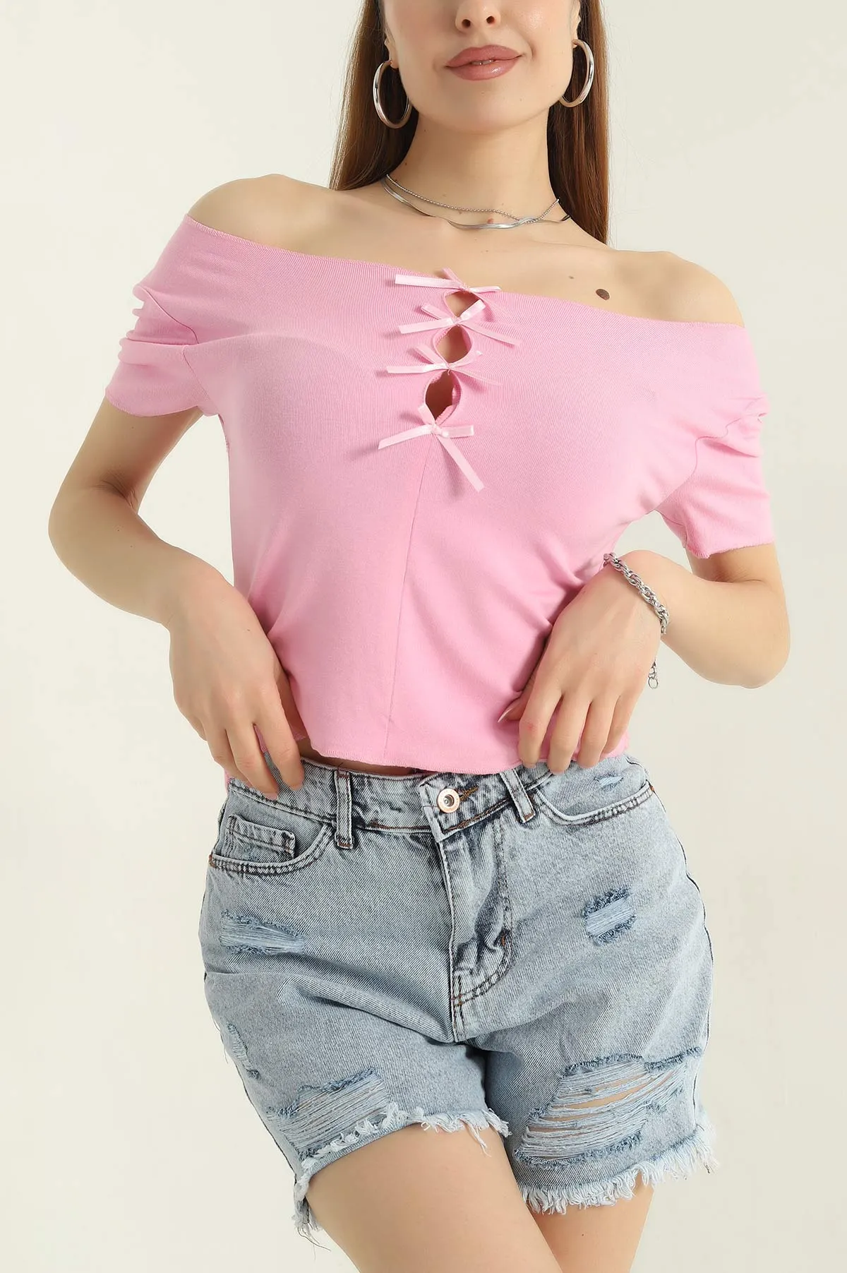 Pembe Kurdela Tasarım Bluz 357411
