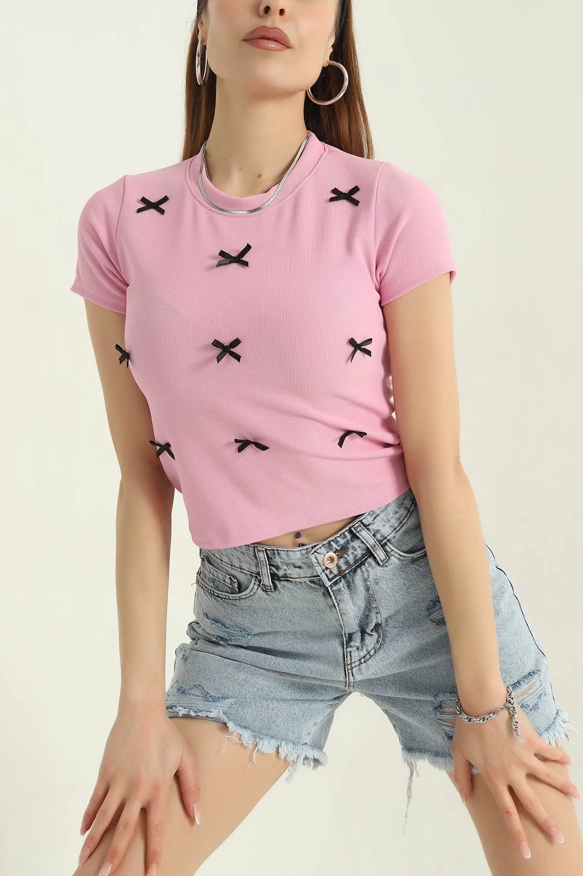 Pembe Kurdela Tasarım Ottoman Bluz 356010