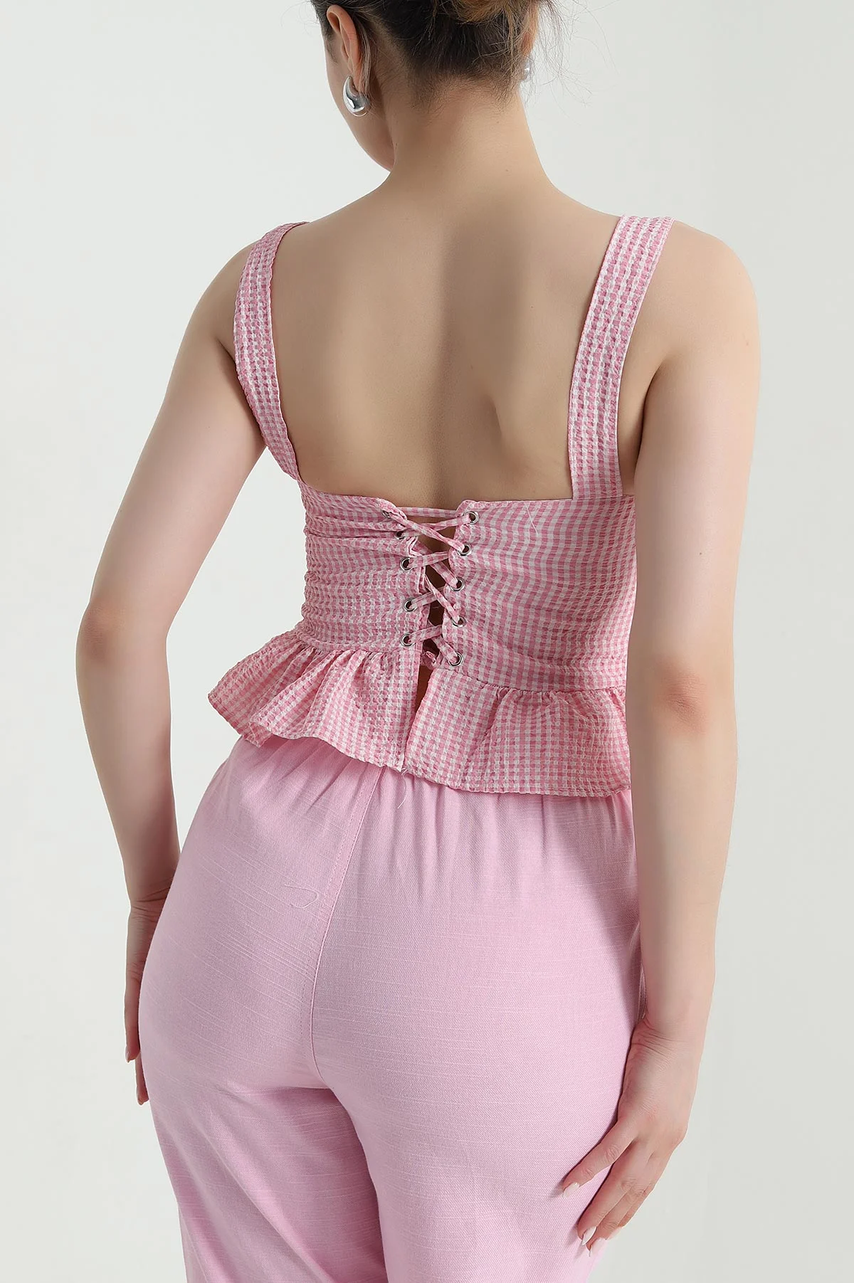 Pembe Kuş Gözü Detay Gofre Kadın Bluz 471243