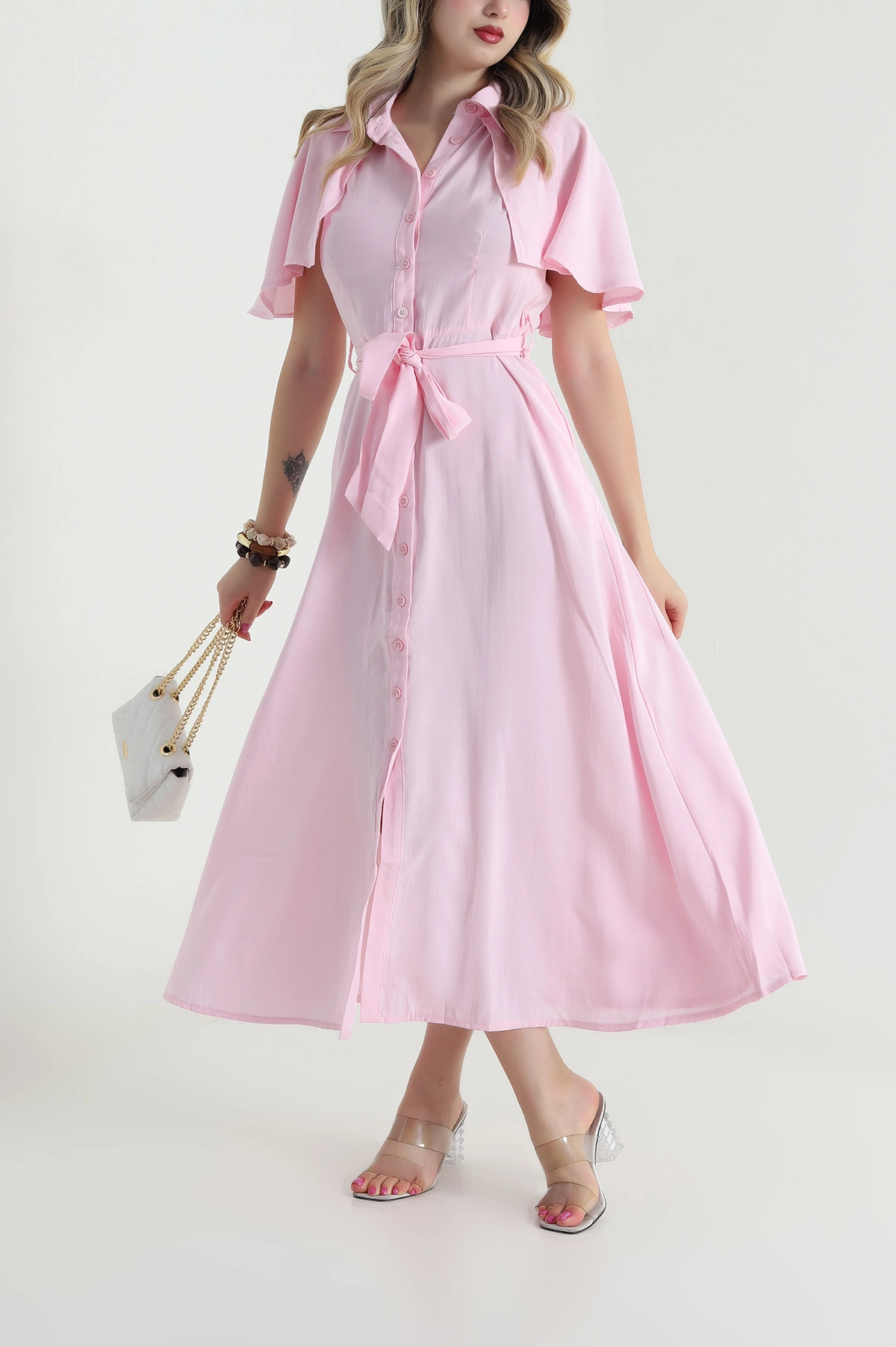 Pembe Kuşaklı Modal Kadın Elbise 484085