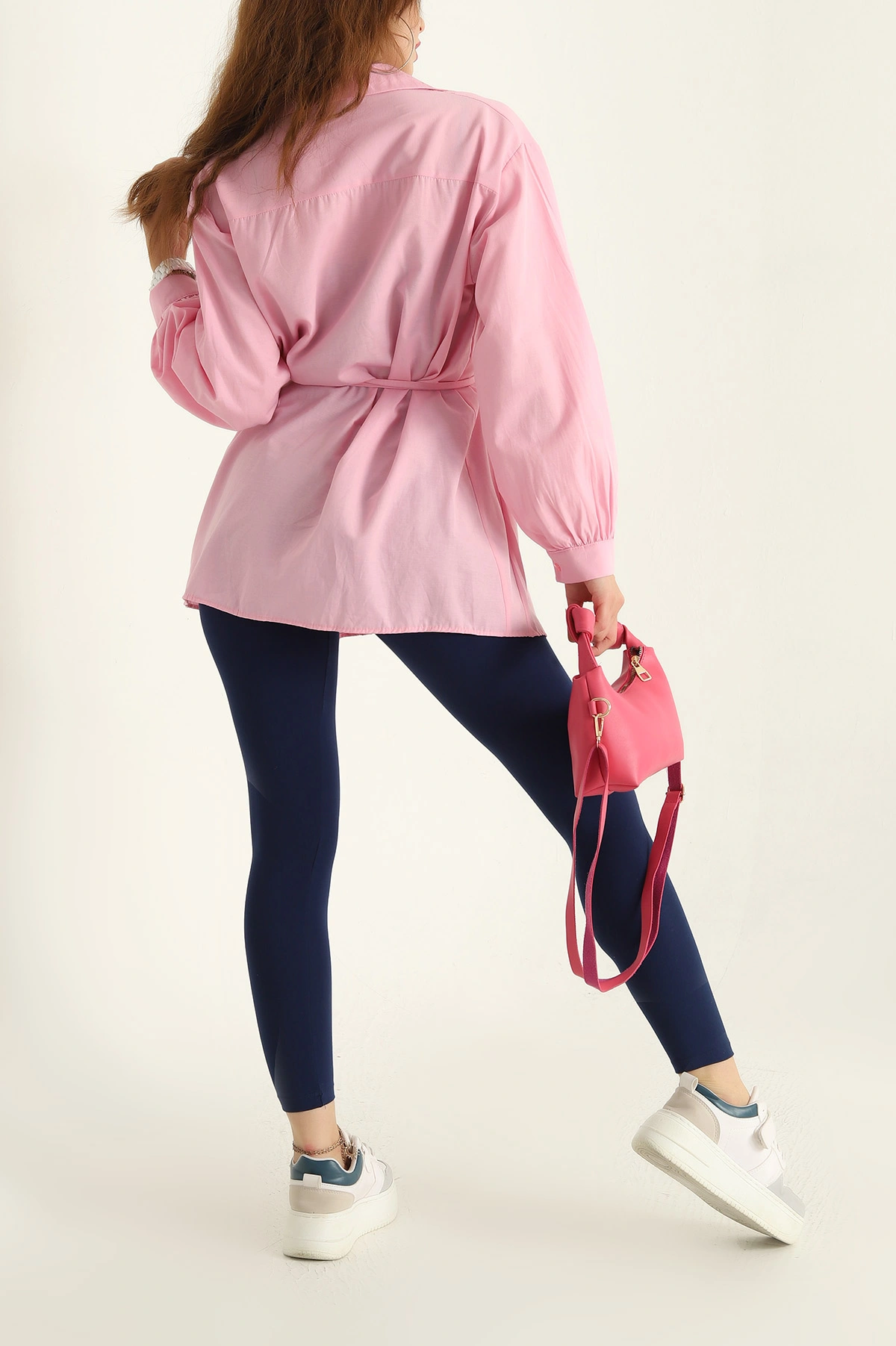Pembe Kuşaklı Terikoton Gömlek Tunik 288657