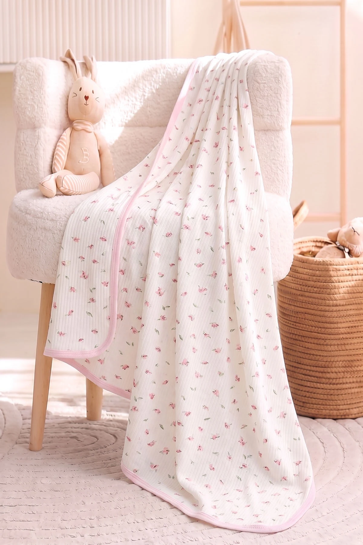 Pembe Lale  Desenli Tek Kat Raporlu  Bebek Battaniye 467292