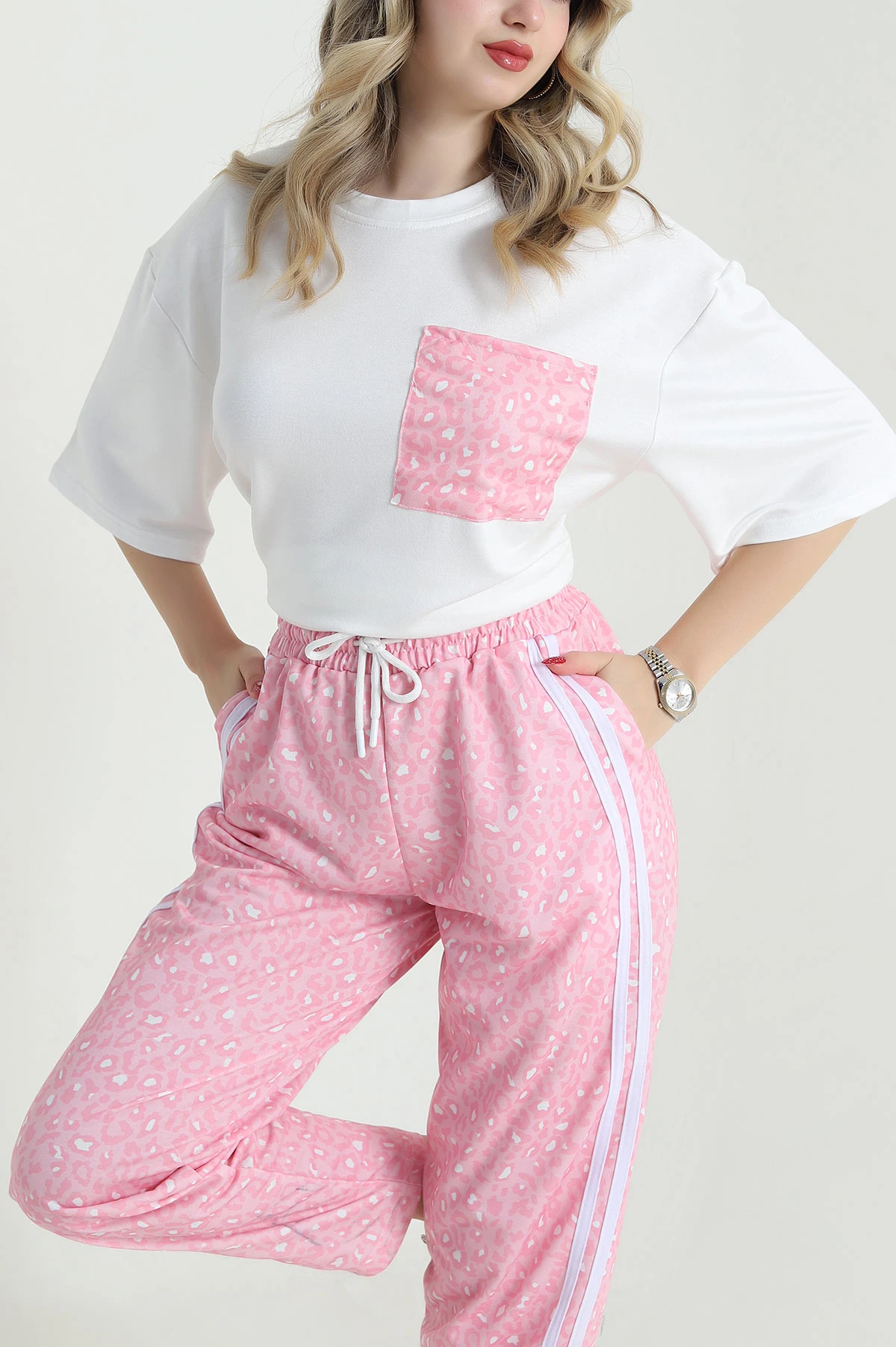 Pembe Leopar Desenli Oysho Kadın İkili Takım 472181