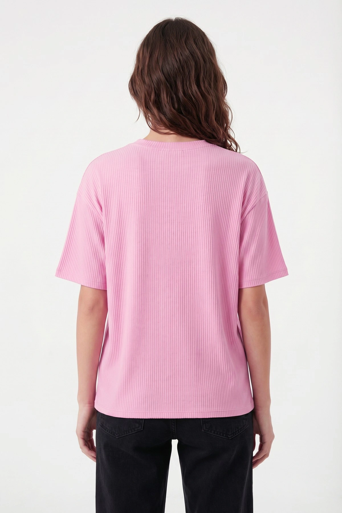 Pembe Likralı Bisiklet Yaka Kadın Bluz 449256