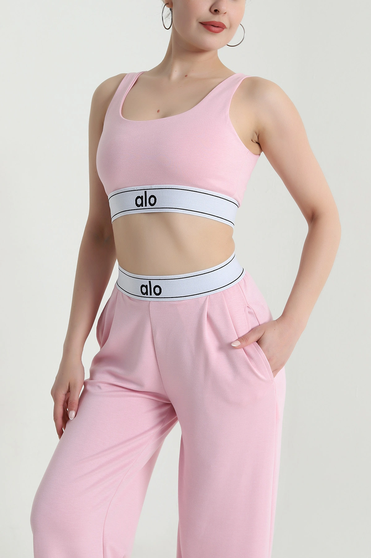 Pembe Likralı Cepli Modal Kadın İkili Takım 472715
