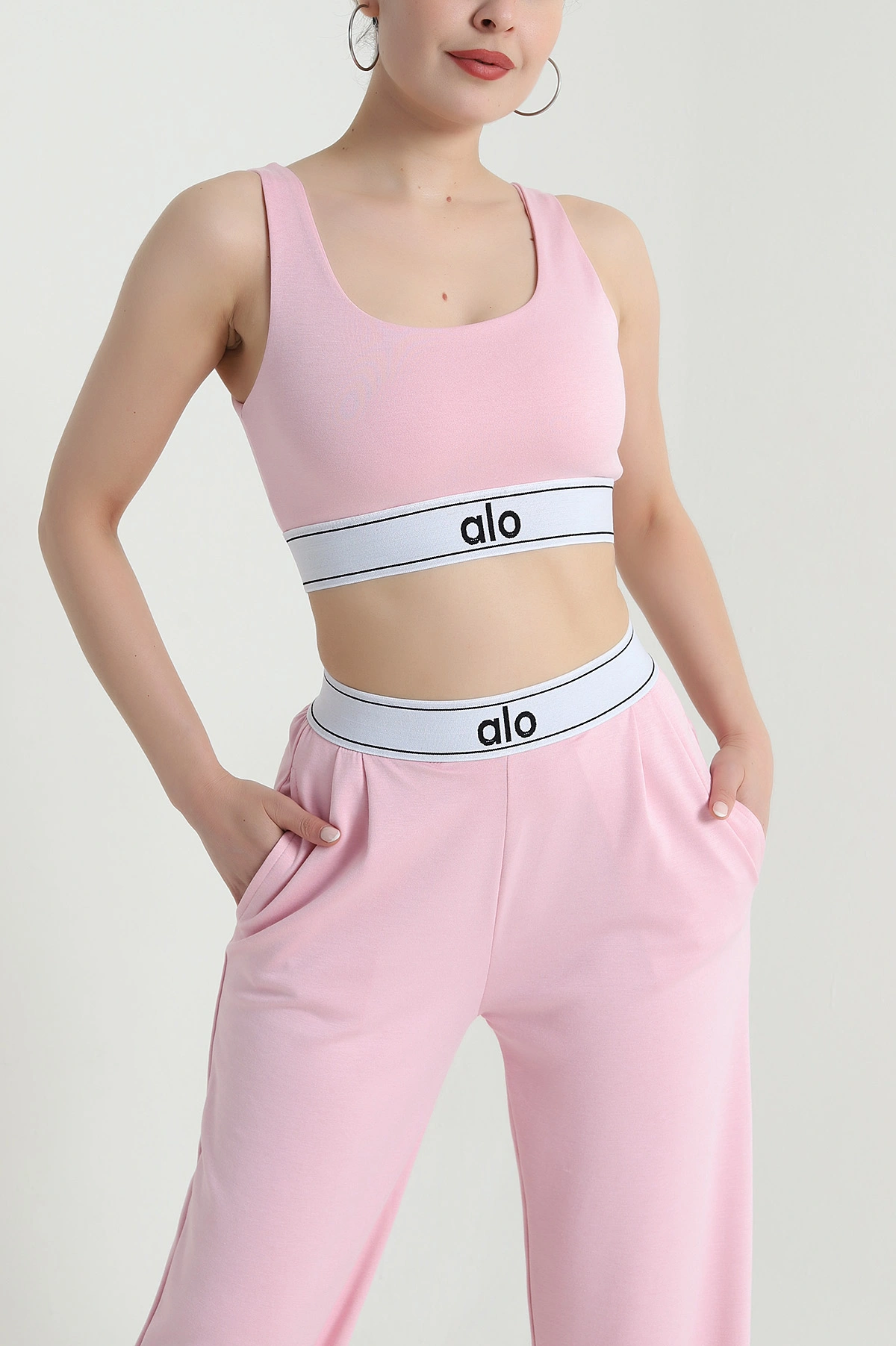 Pembe Likralı Cepli Modal Kadın İkili Takım 472715