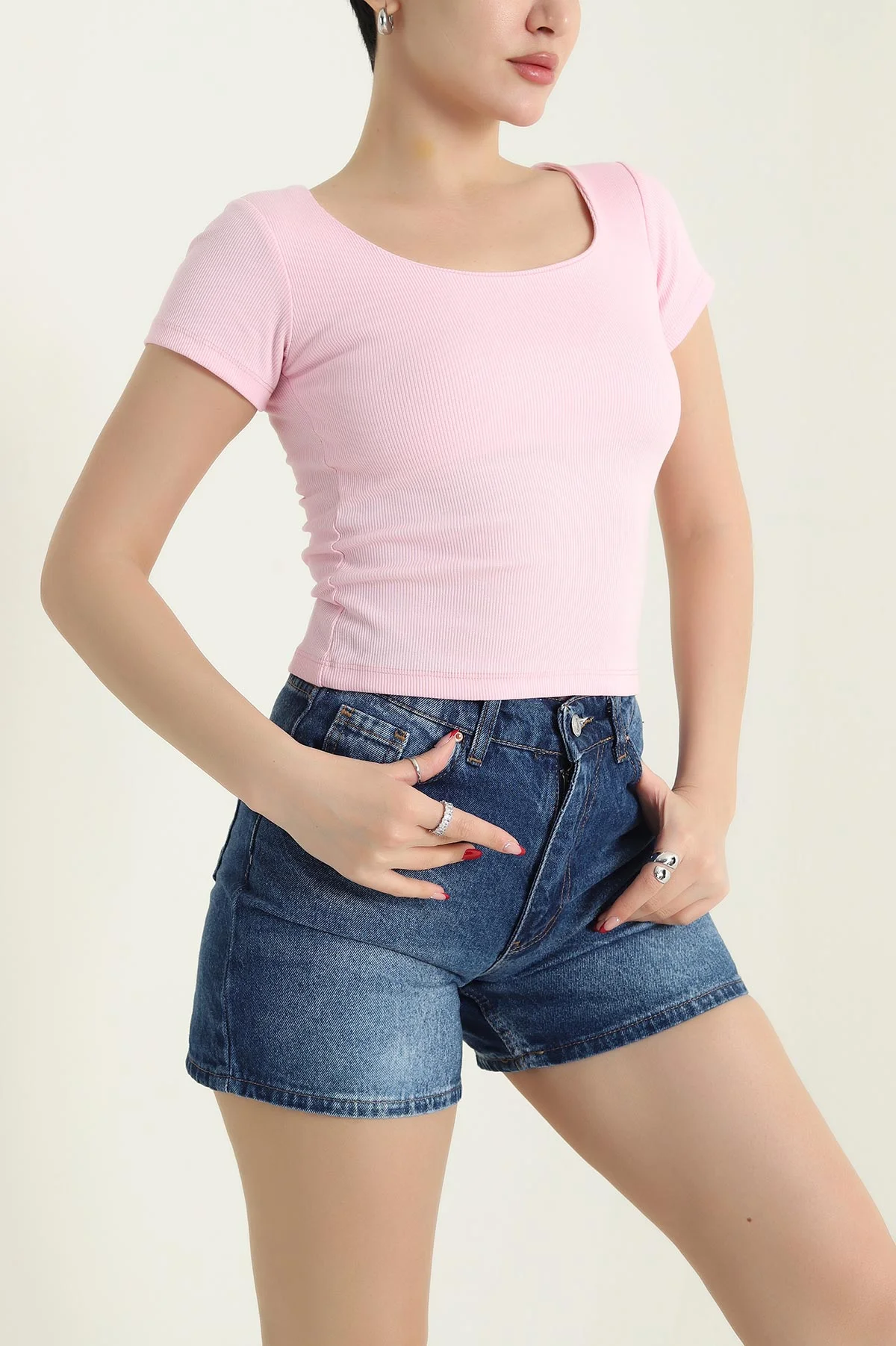 Pembe Likralı Fitilli Kadın Bluz 432189