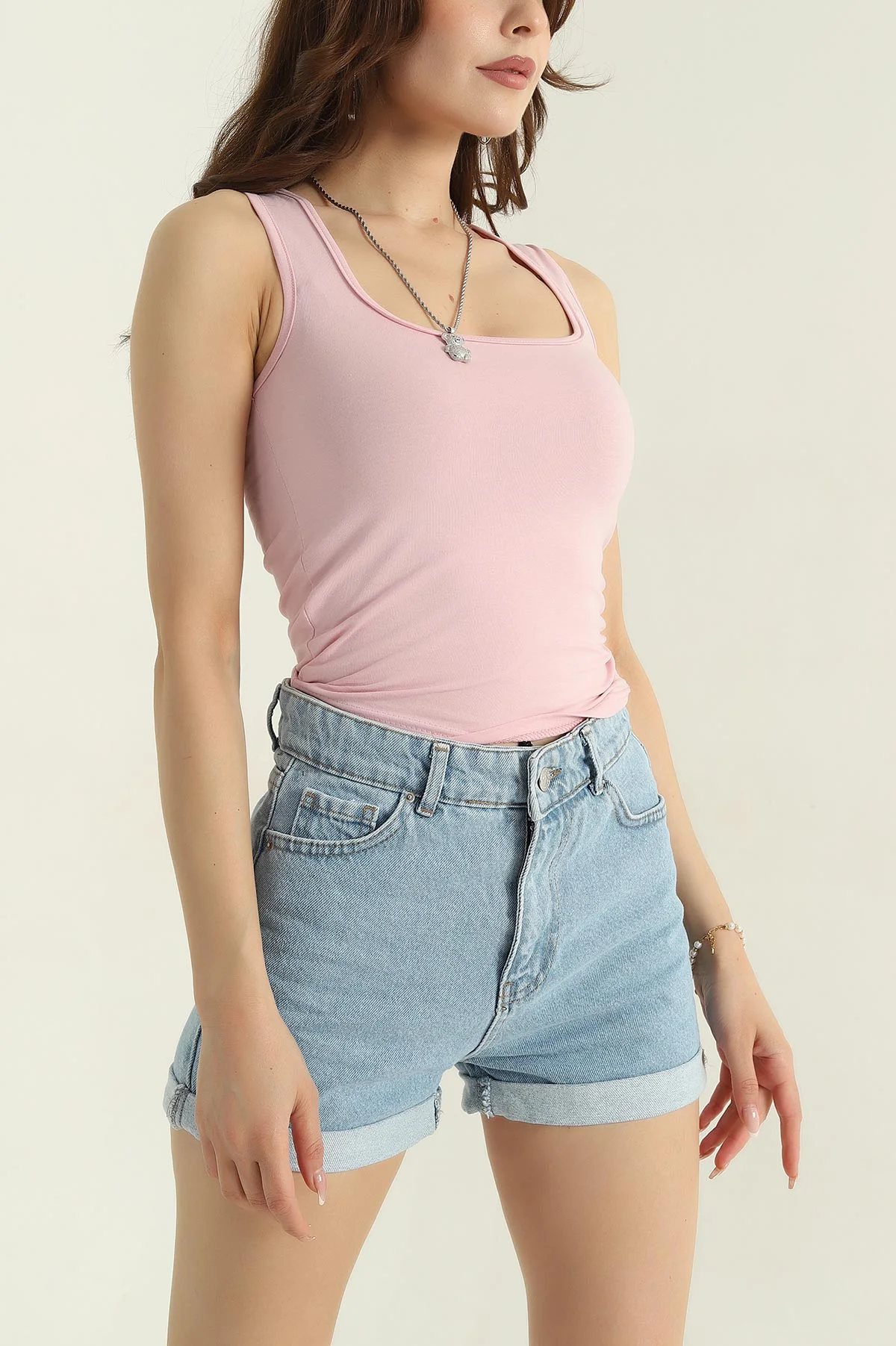Pembe Likralı Kadın Penye Atlet 375246