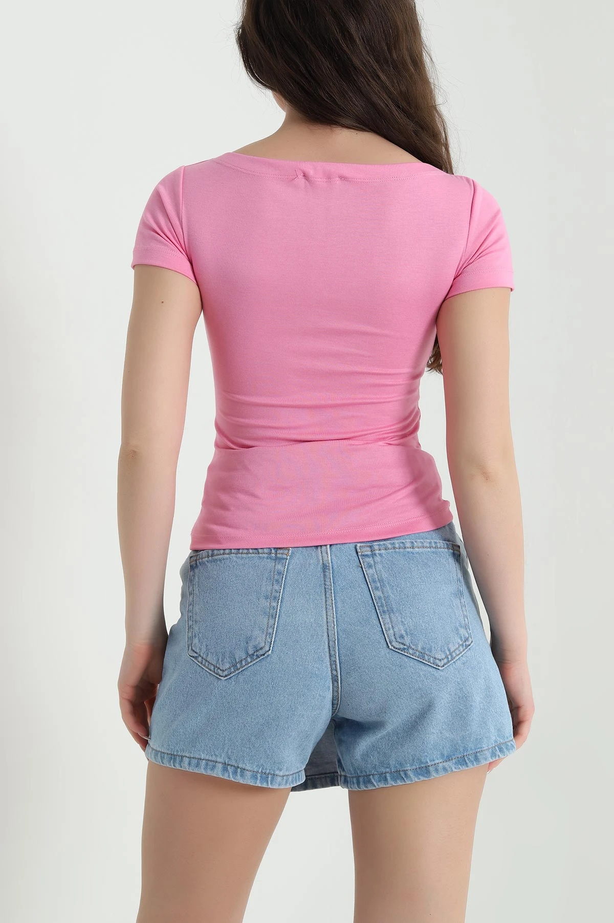 Pembe Likralı Kayık Yaka Oysho Kadın Bluz 454067