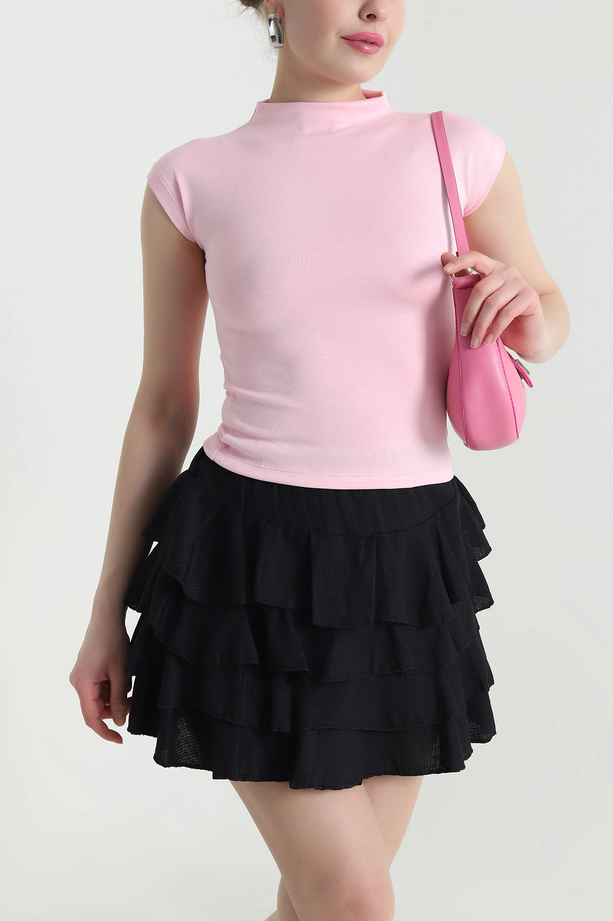 Pembe Likralı Kolsuz Modal Kadın Bluz 452504