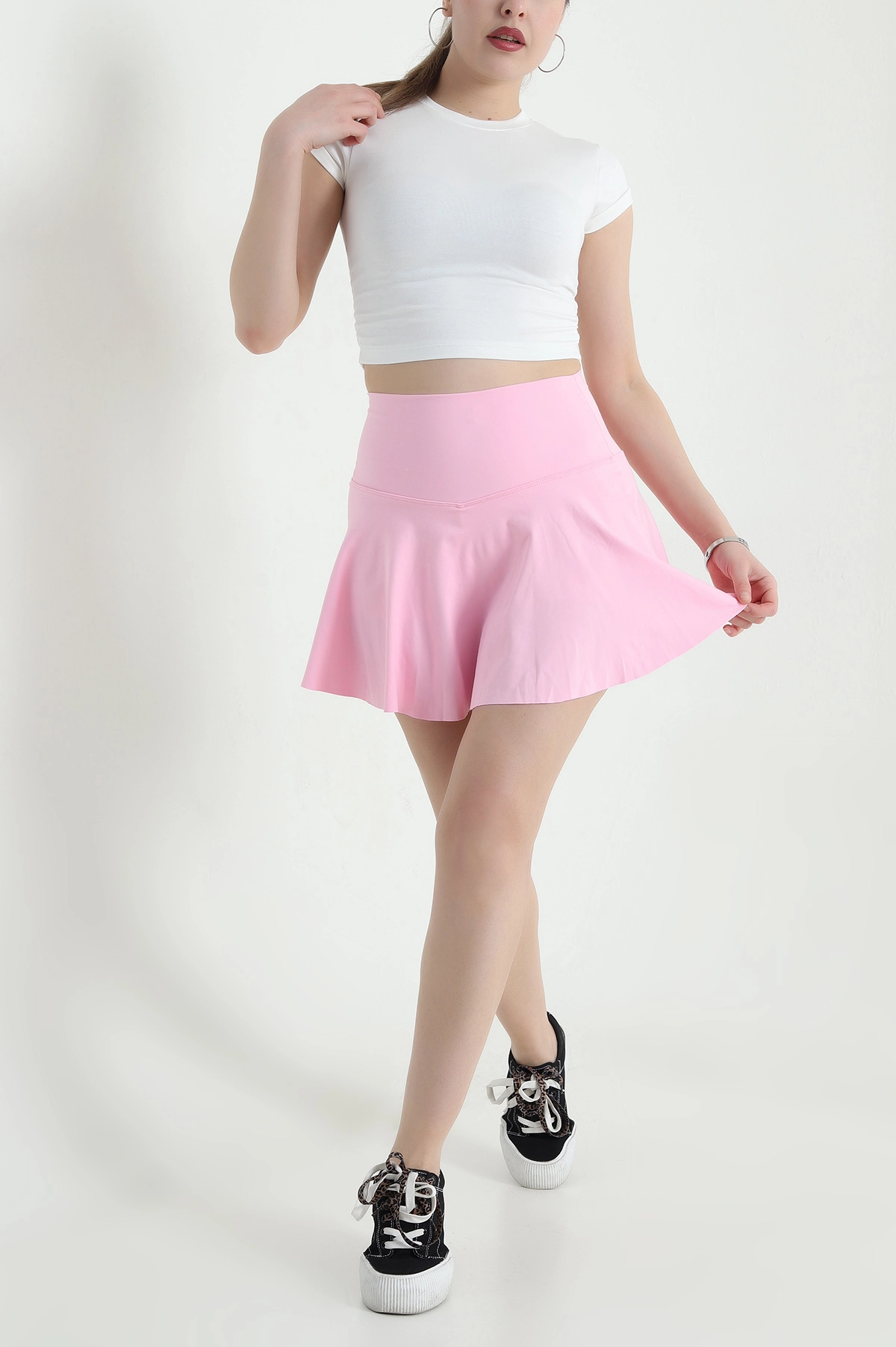 Pembe Likralı Modal Kadın İç Astarı Şortlu Etek 440265