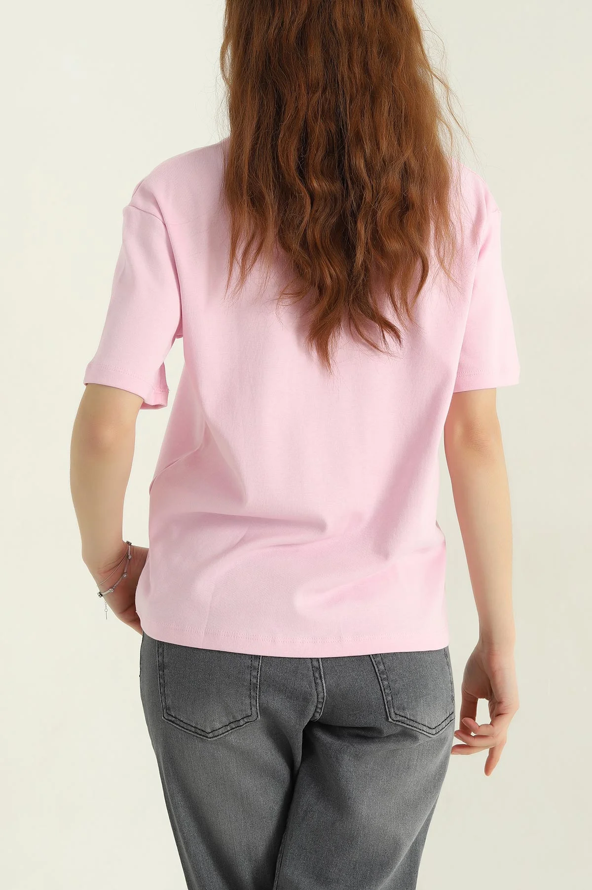 Pembe Love Baskılı Fiyonklu  Süprem Kadın Tişört 366883