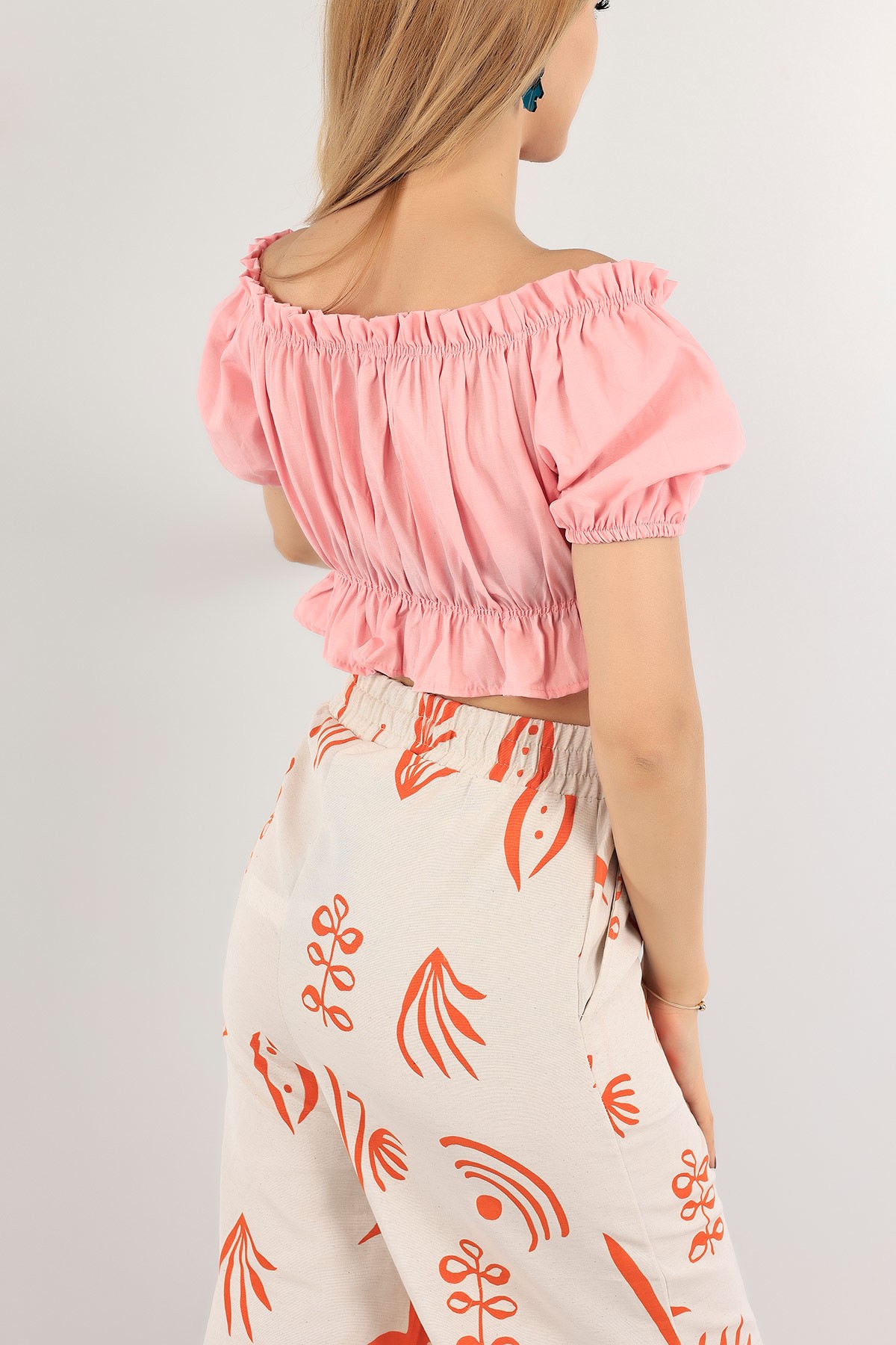 Pembe Madonna Yaka Dokuma Bluz 116340