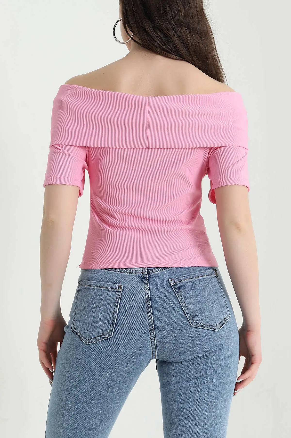 Pembe Madonna Yaka Ottoman Kadın Bluz 448791