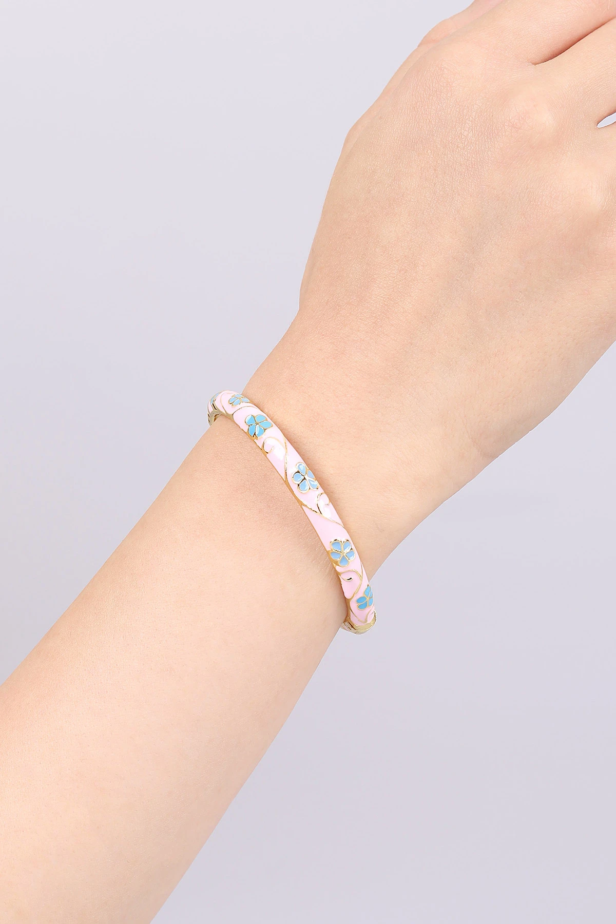 Pembe Mavi  Çiçek Model  Vintage Mineli  Kelepçe Bilezik 469108
