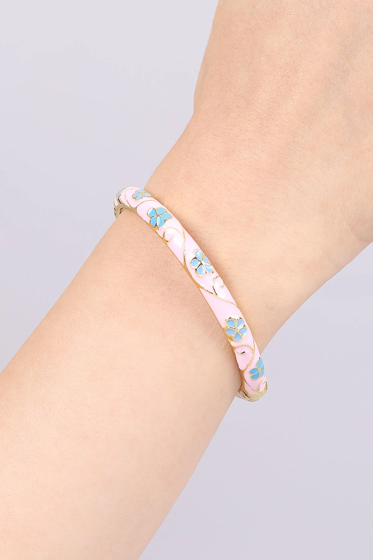 Pembe Mavi  Çiçek Model  Vintage Mineli  Kelepçe Bilezik 469108