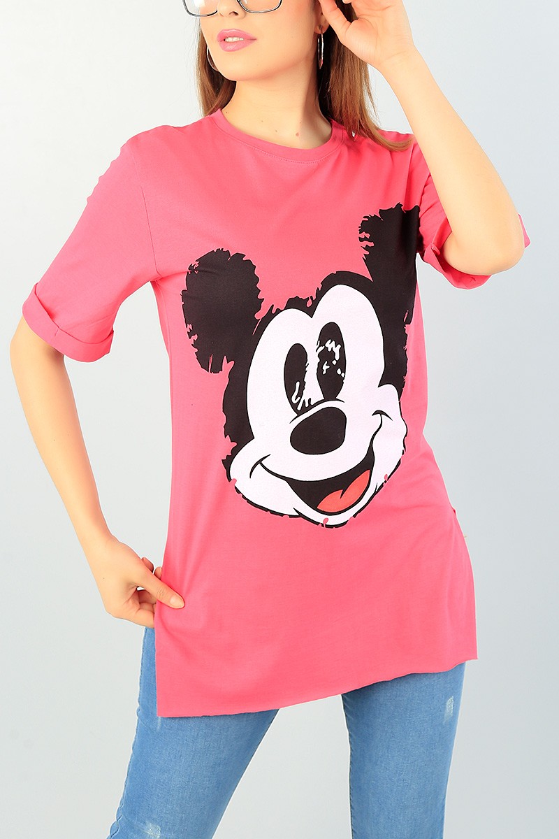 Pembe Mıckey Baskılı Bayan Tişört 66308