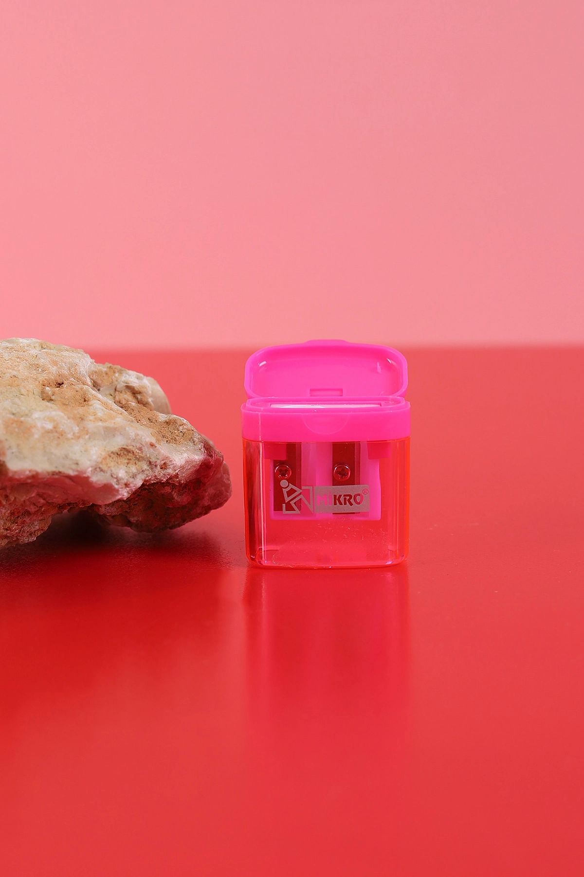 Pembe Mikro Çift Gözlü Hazneli Kapaklı Kalemtıraş MK-4002 284866