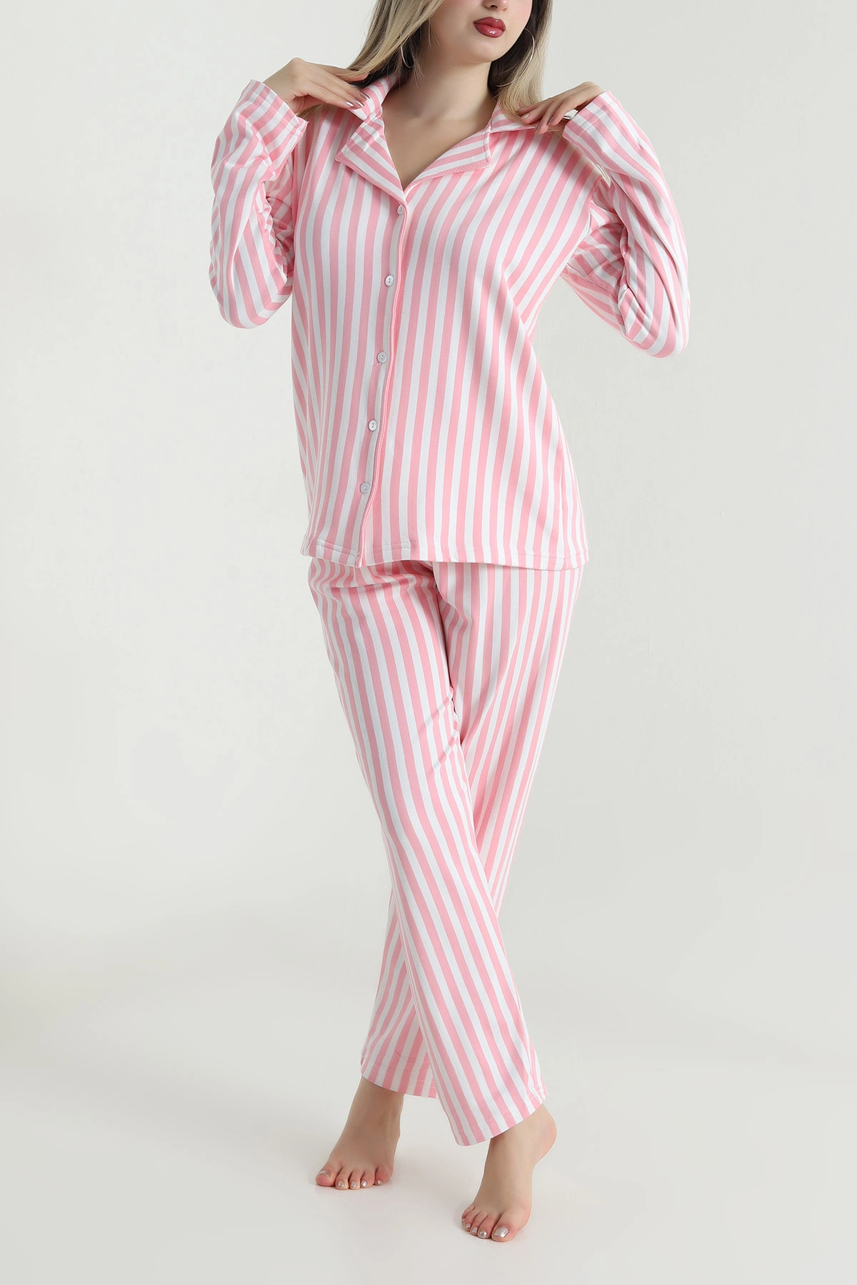 Pembe Milan Soft Düğmeli Kadın Pijama Takımı 488928