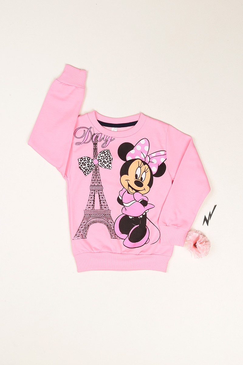 Pembe Minnie Baskılı İçi Şardonlu Kız Çocuk Sweat 80941