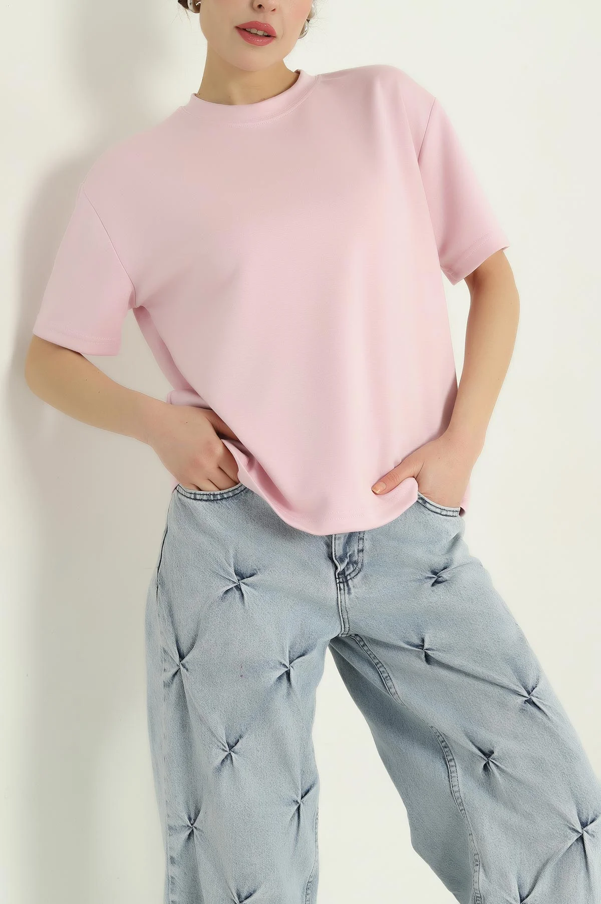 Pembe Modal Kumaş Tişört 337034