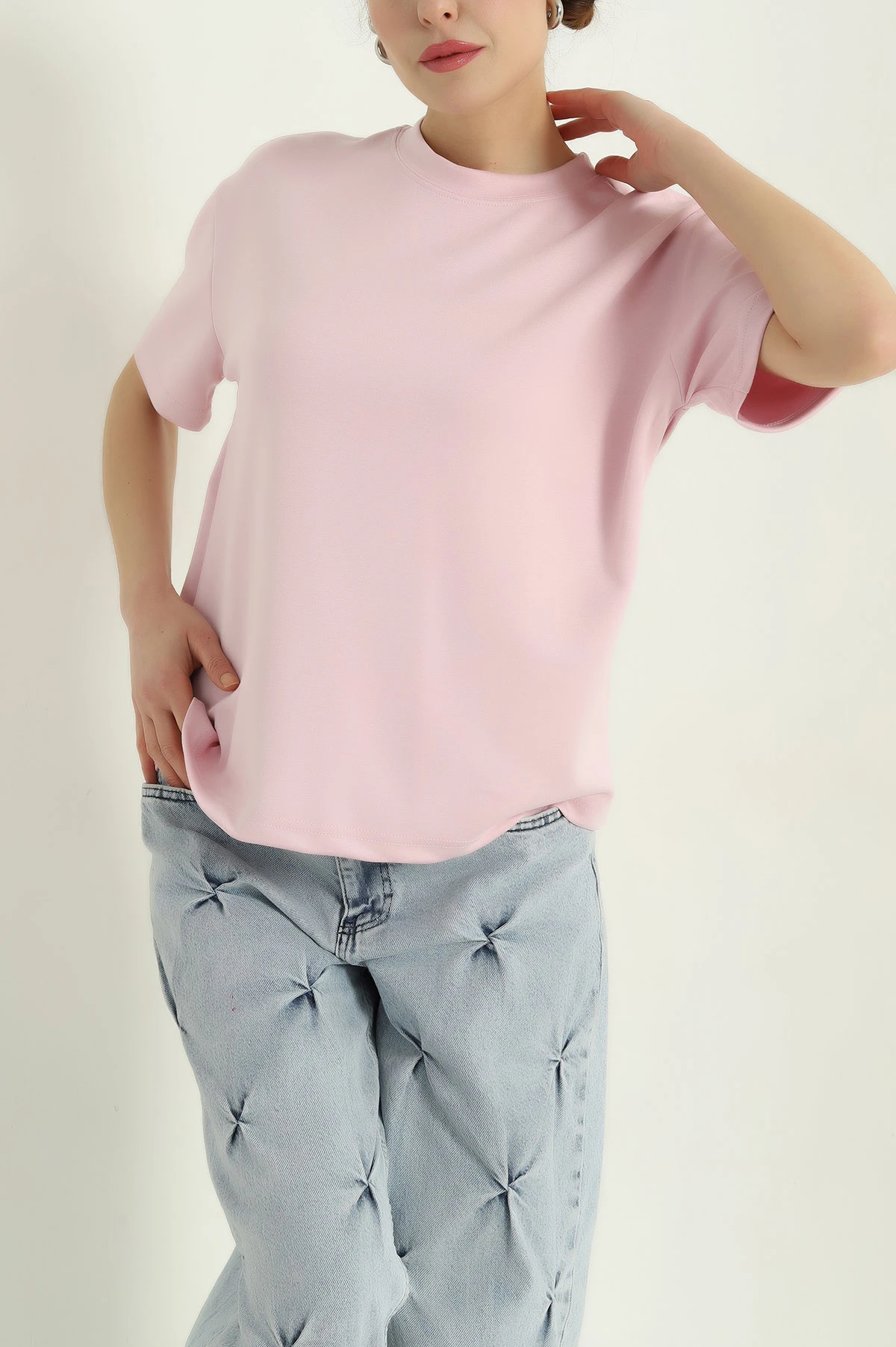 Pembe Modal Kumaş Tişört 337034