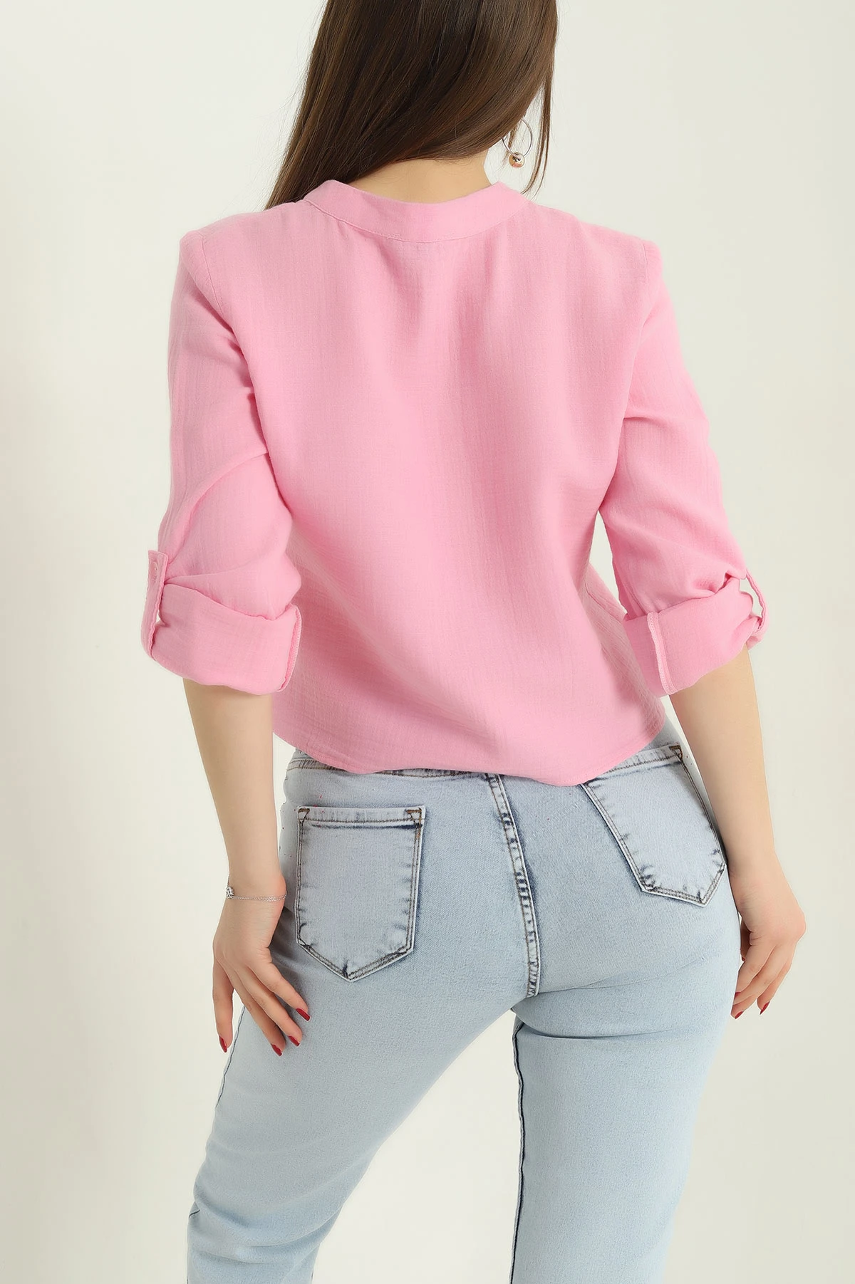 Pembe Müslin Hakim Yaka Bayan Gömlek 336827