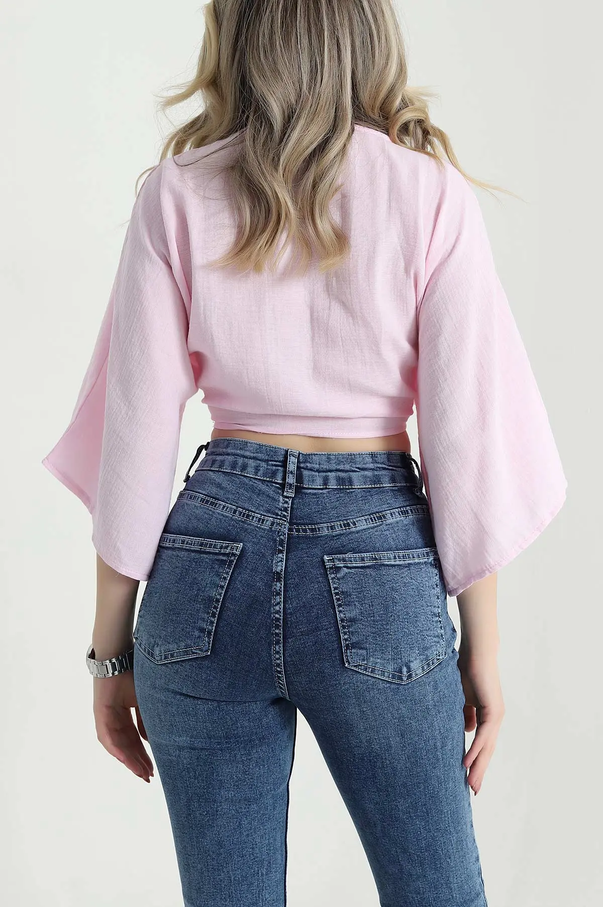 Pembe Müslin Kumaş Bağlamalı Bolero 467483