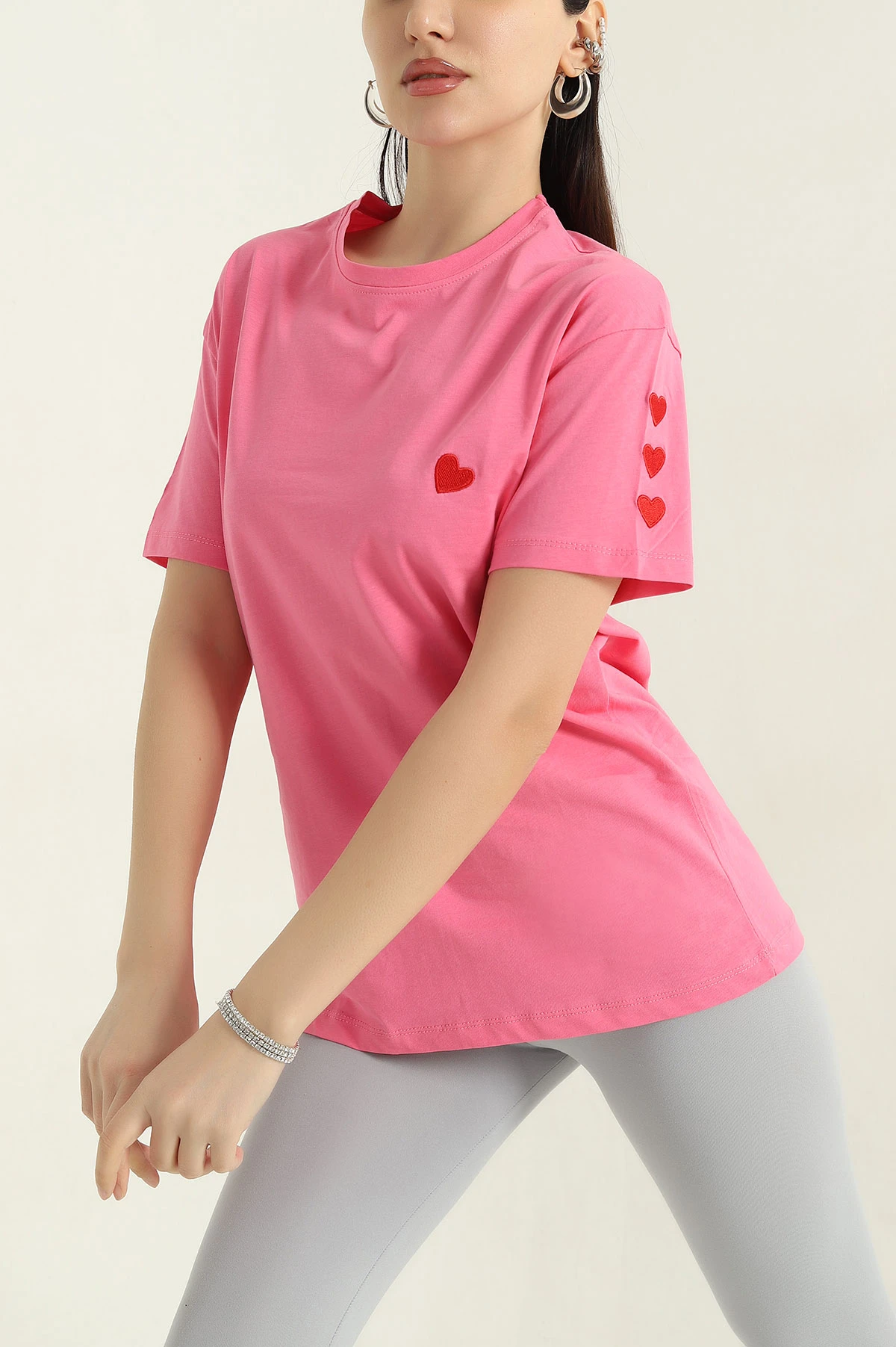 Pembe Nakış Detay Süprem Kadın Tişört 354493
