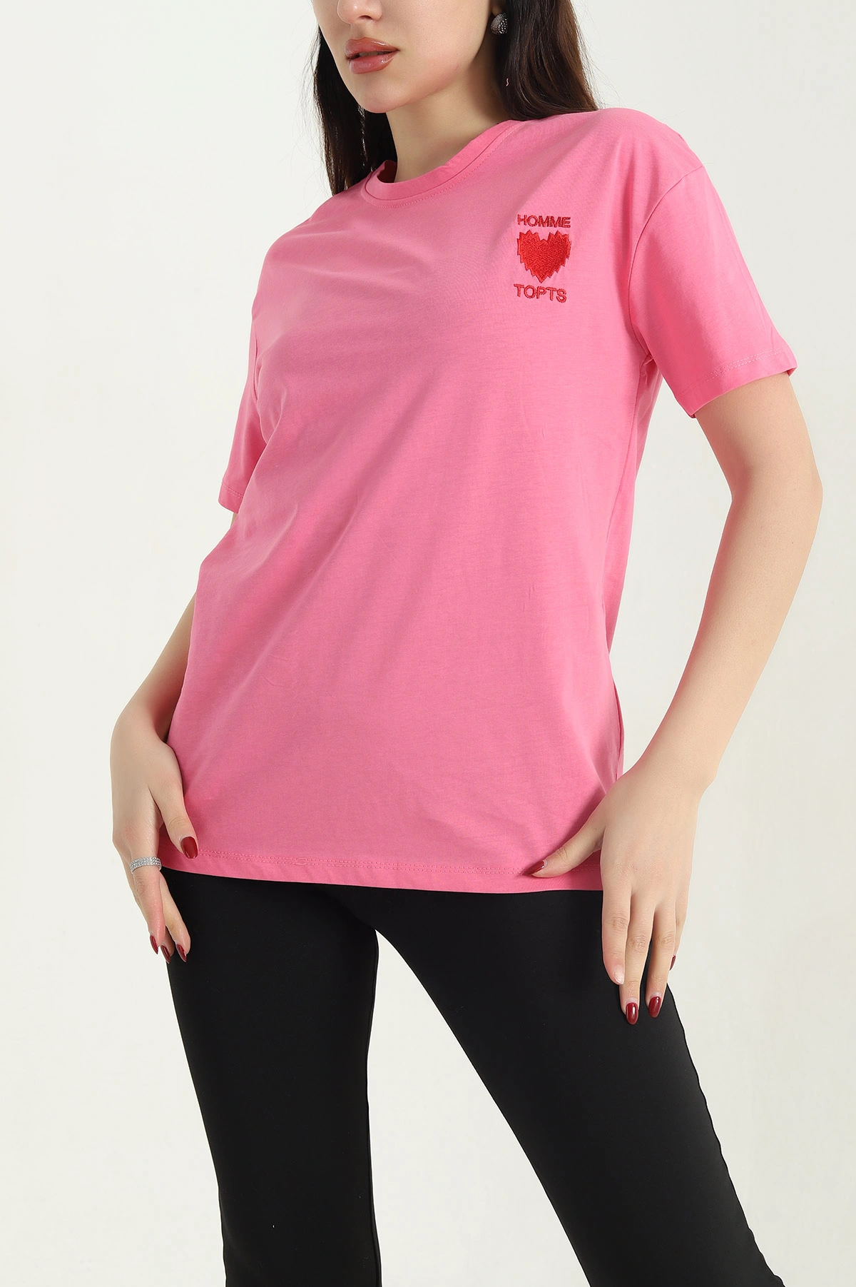 Pembe Nakışlı Kadın Süprem Tişört 344700