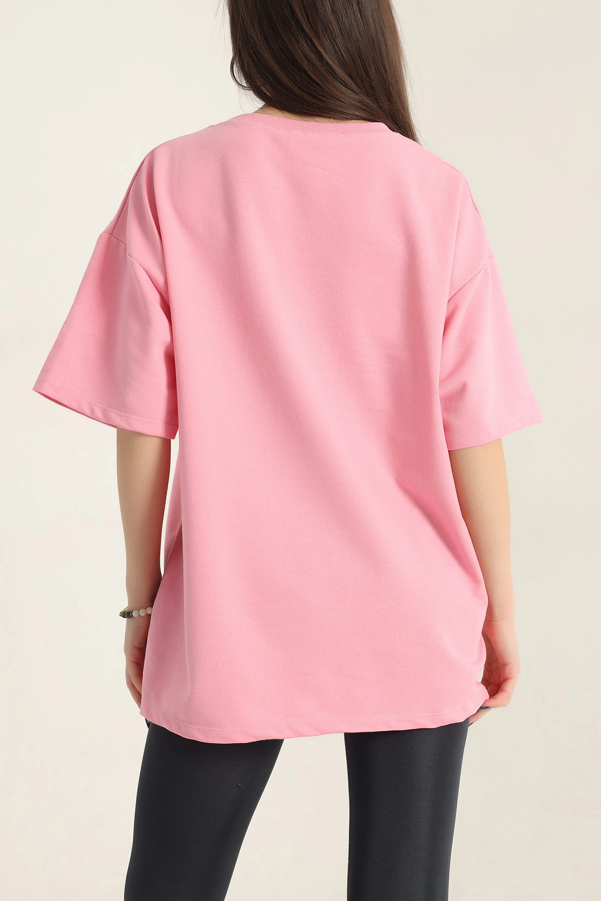 Pembe Nakışlı İki İp Bayan Tişört 337655