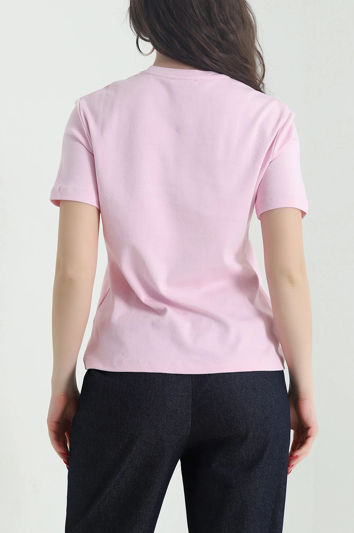 Pembe Nakışlı Kompak Kadın Tişört 442855